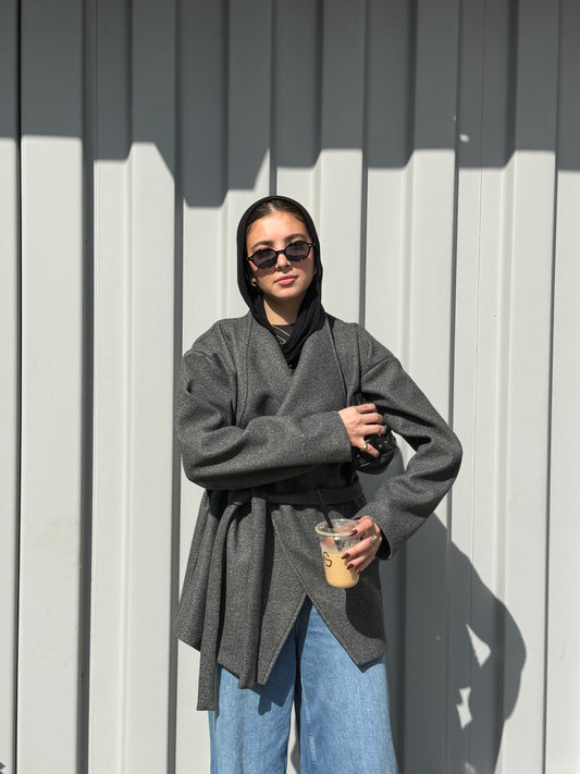 The Wrap Grace Coat in Dark grey