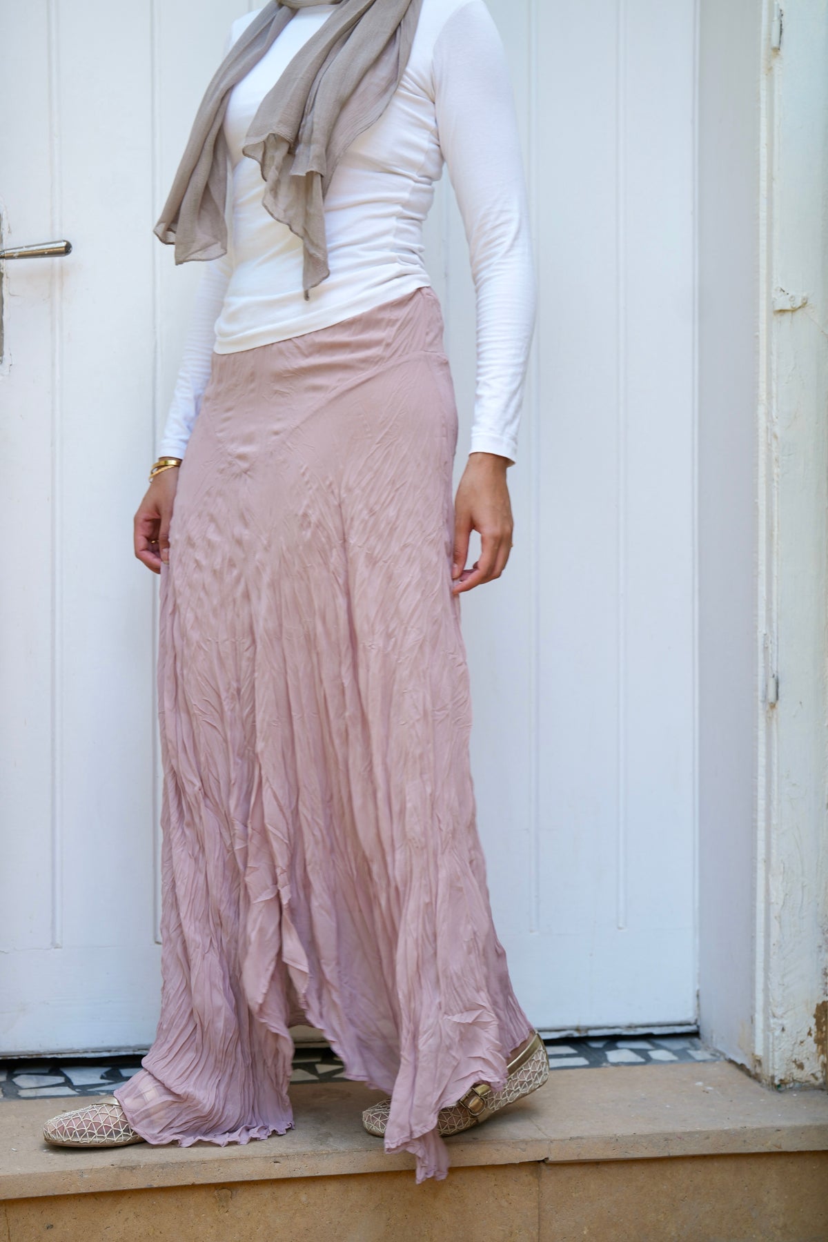 Lilia Crushed Skirt in Dusty Rose
