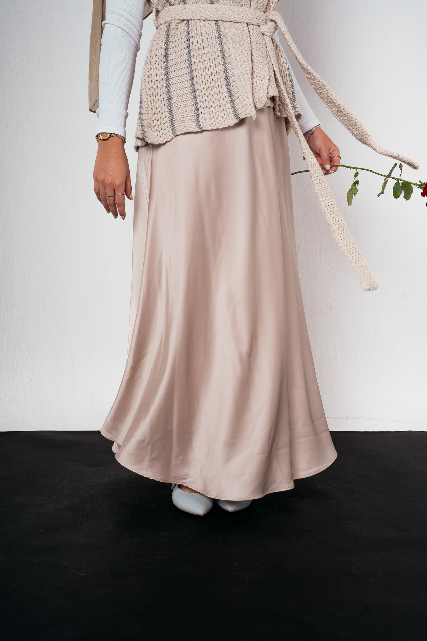 Satin Skirt in Beige