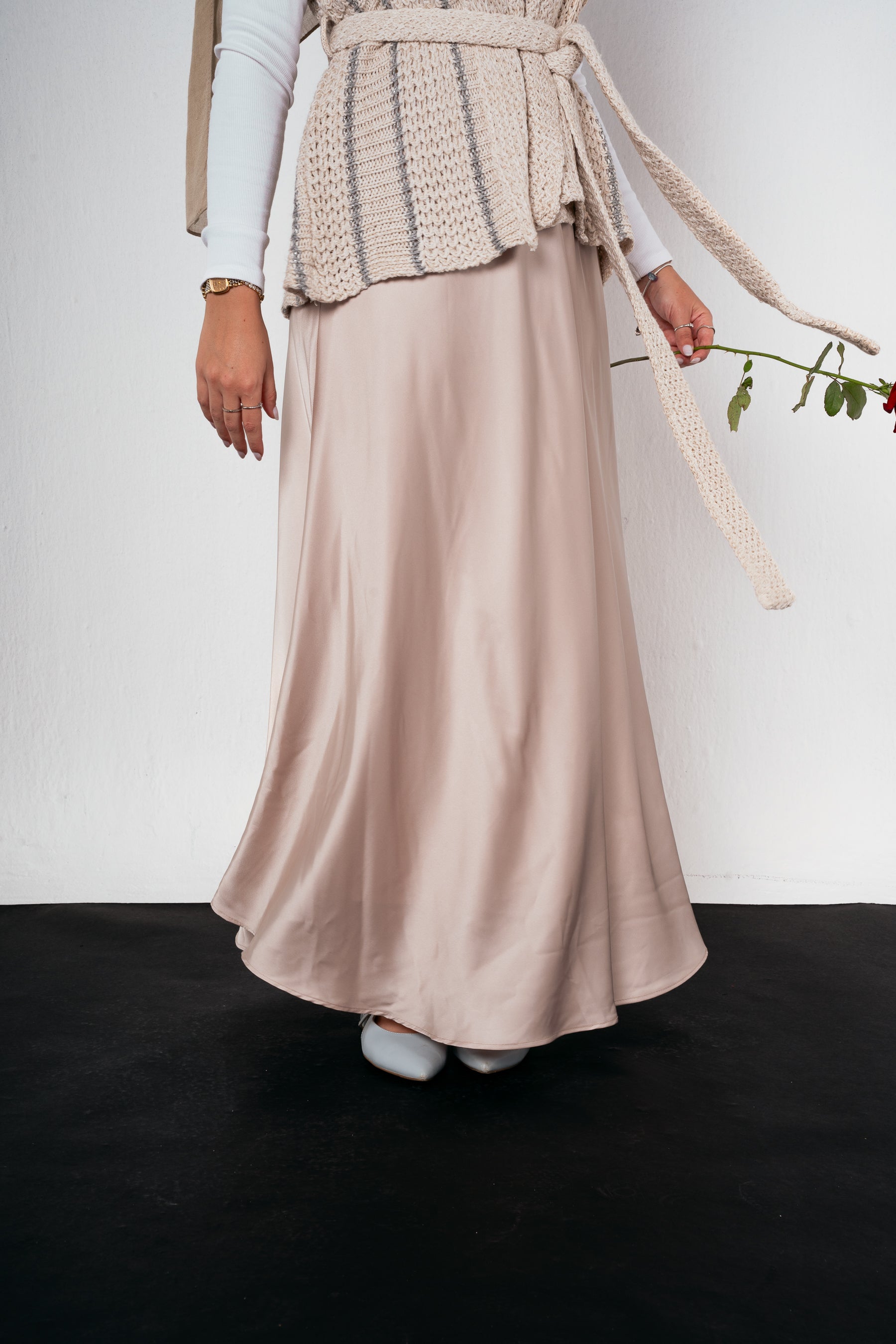 Satin Skirt in Beige