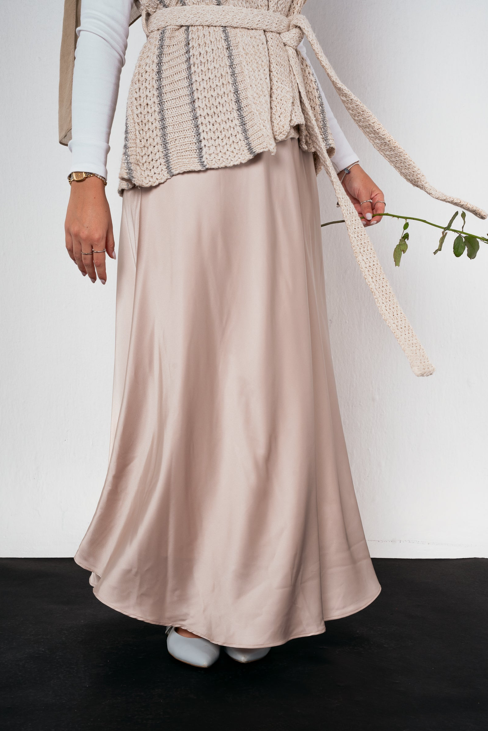 Satin Skirt in Beige