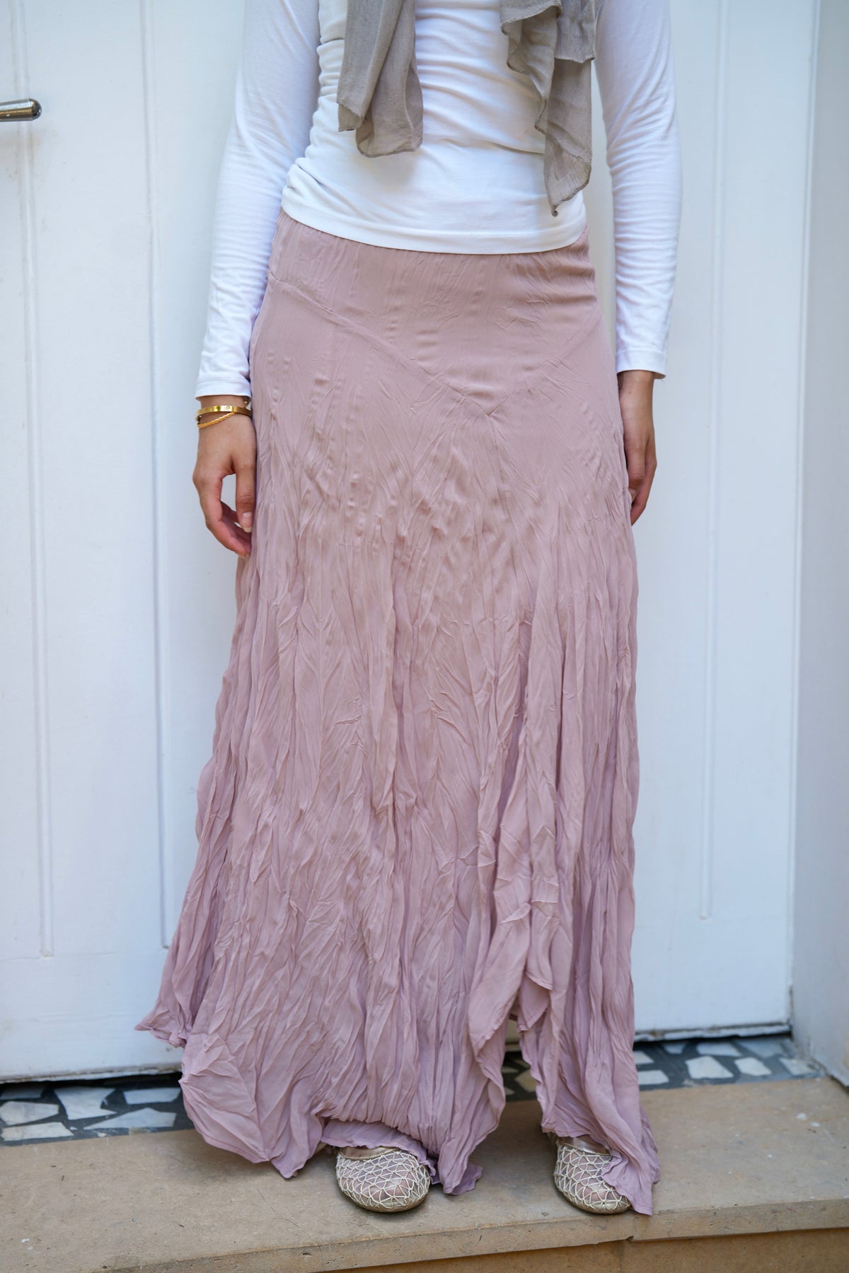 Lilia Crushed Skirt in Dusty Rose