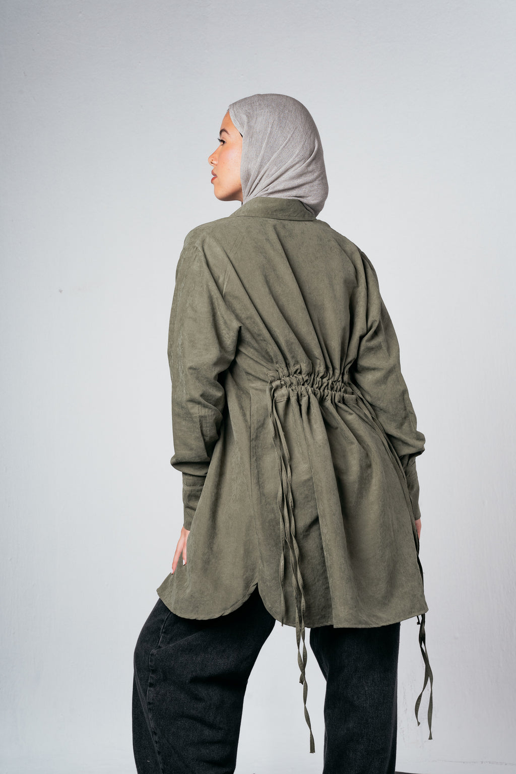 Behind Tie Shirt in Olive