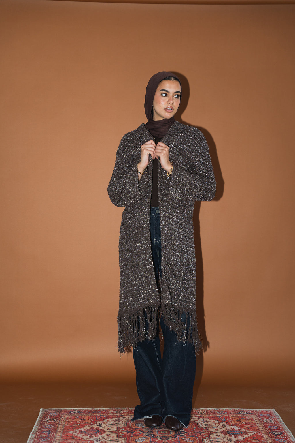 Threads of Charm Cardigan in Shimmer Brown