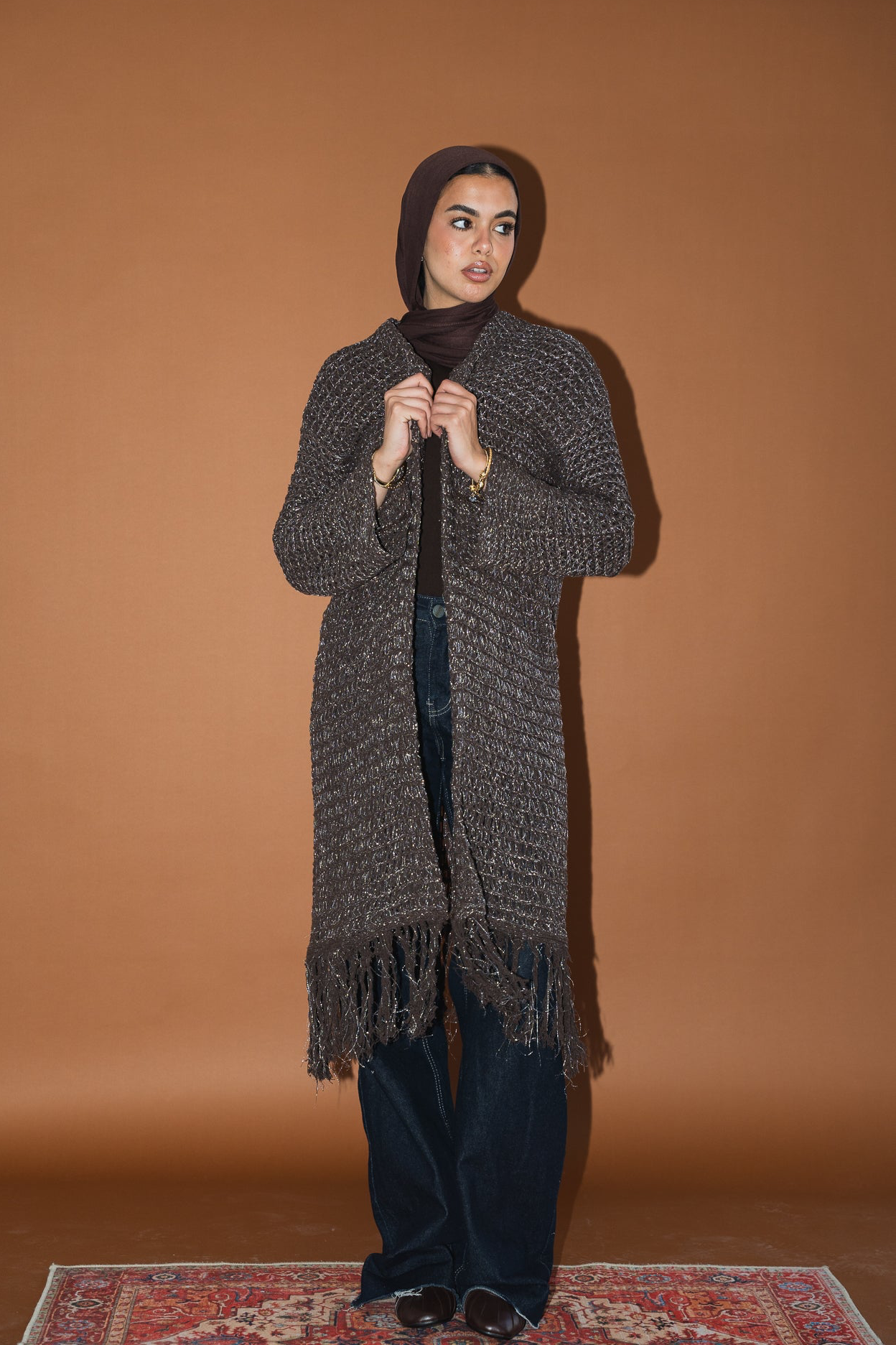Threads of Charm Cardigan in Shimmer Brown