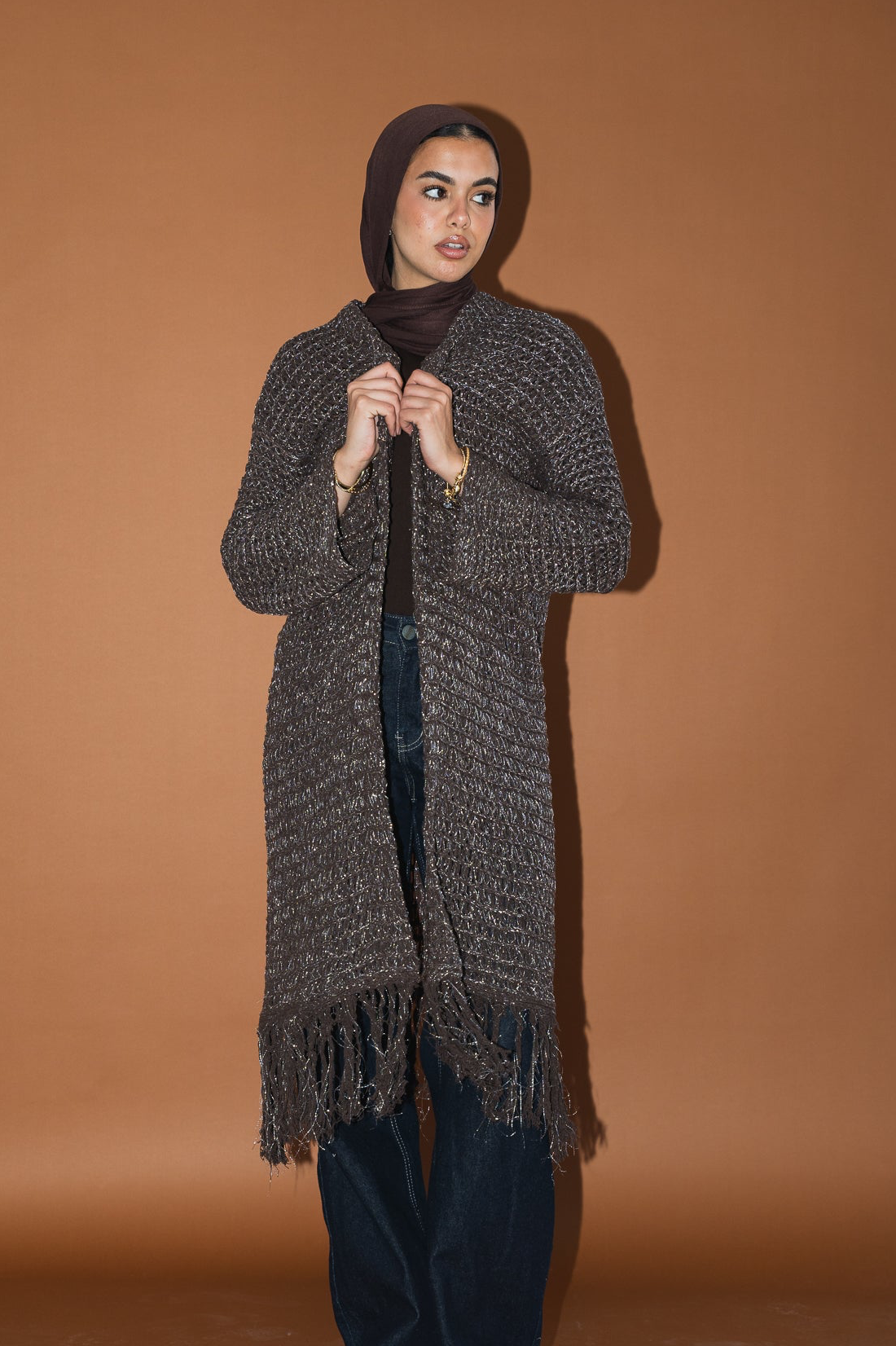 Threads of Charm Cardigan in Shimmer Brown