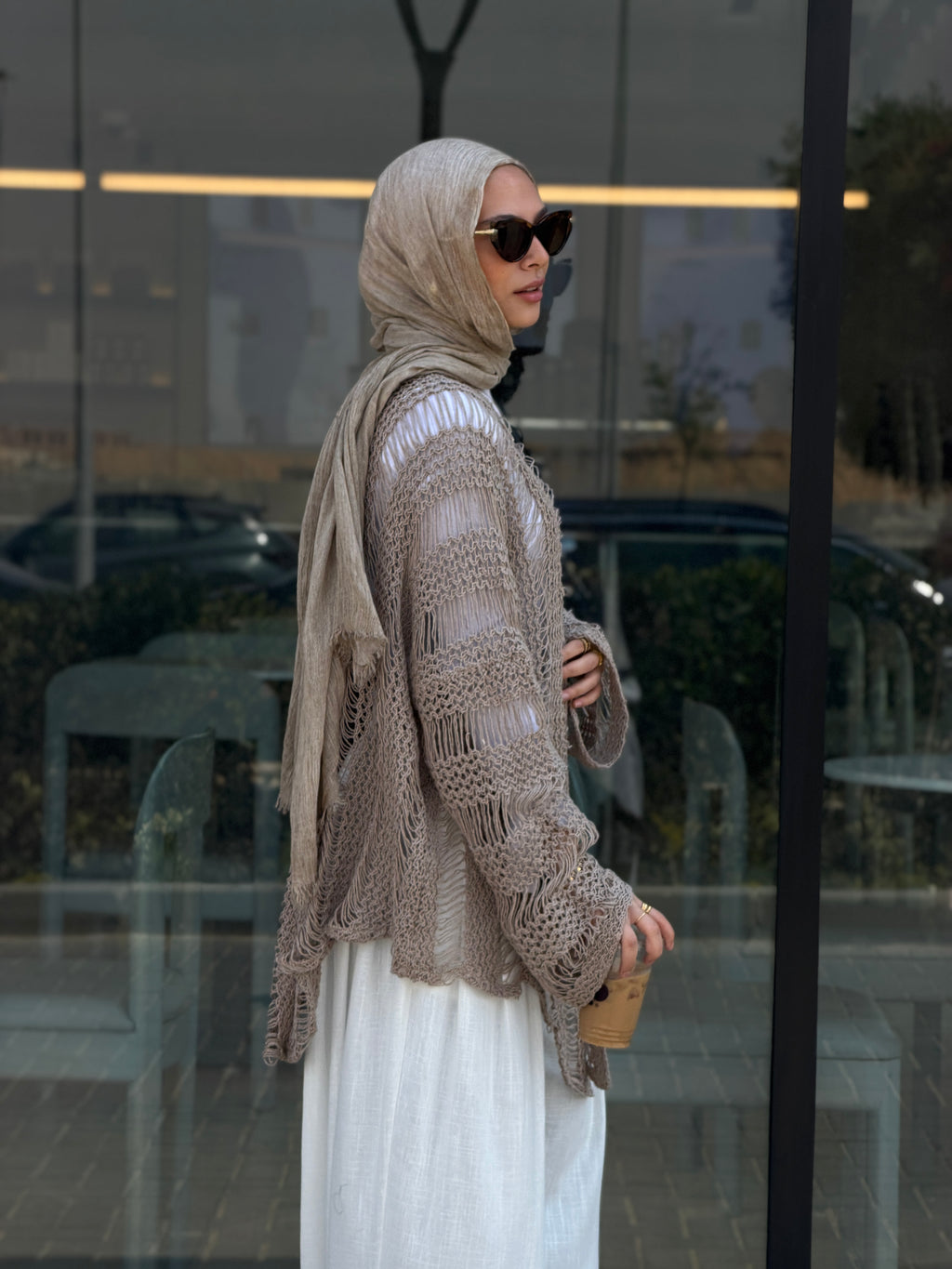 Coastal Crochet Cardigan in Cafe
