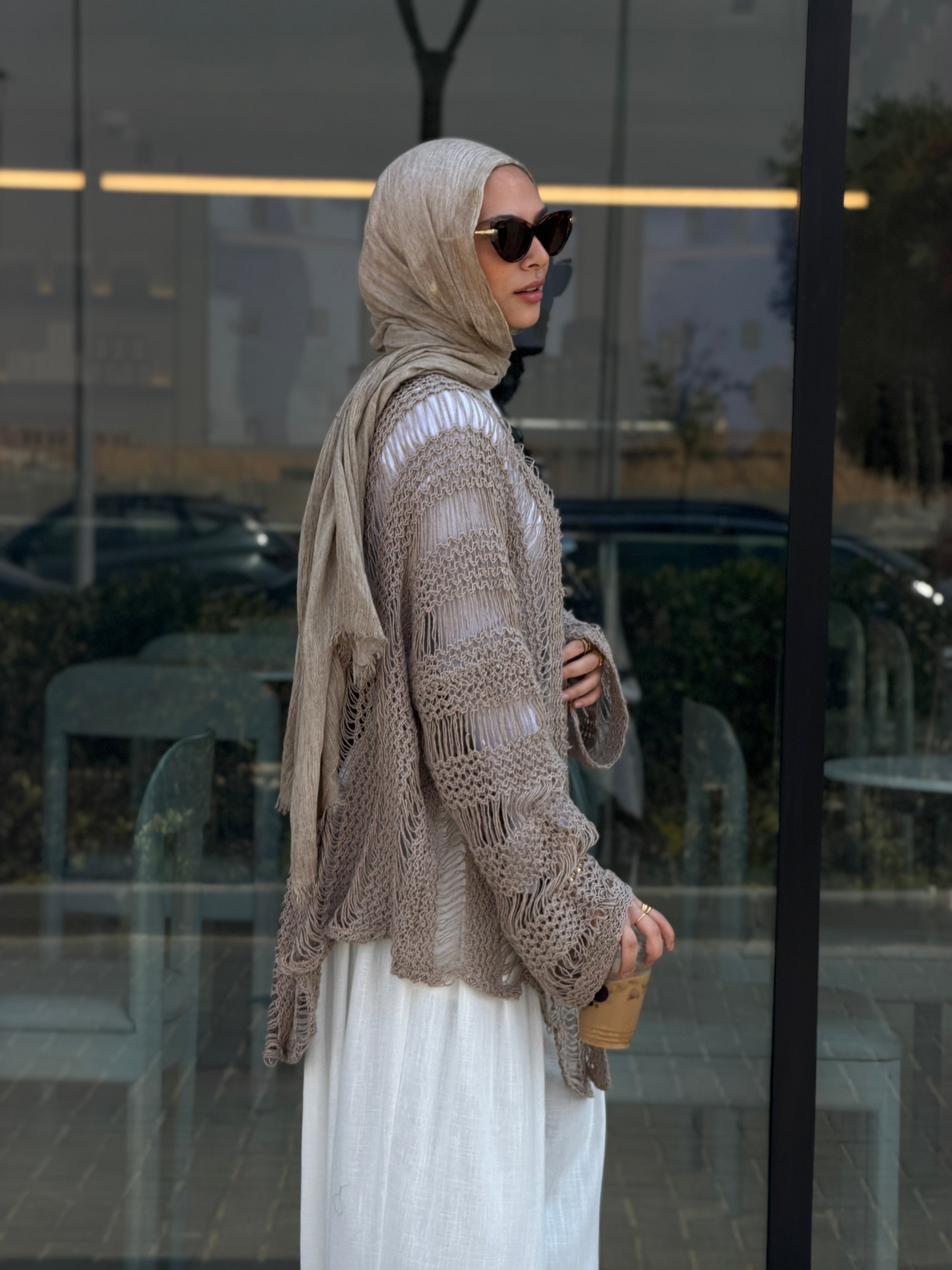 Coastal Crochet Cardigan in Cafe