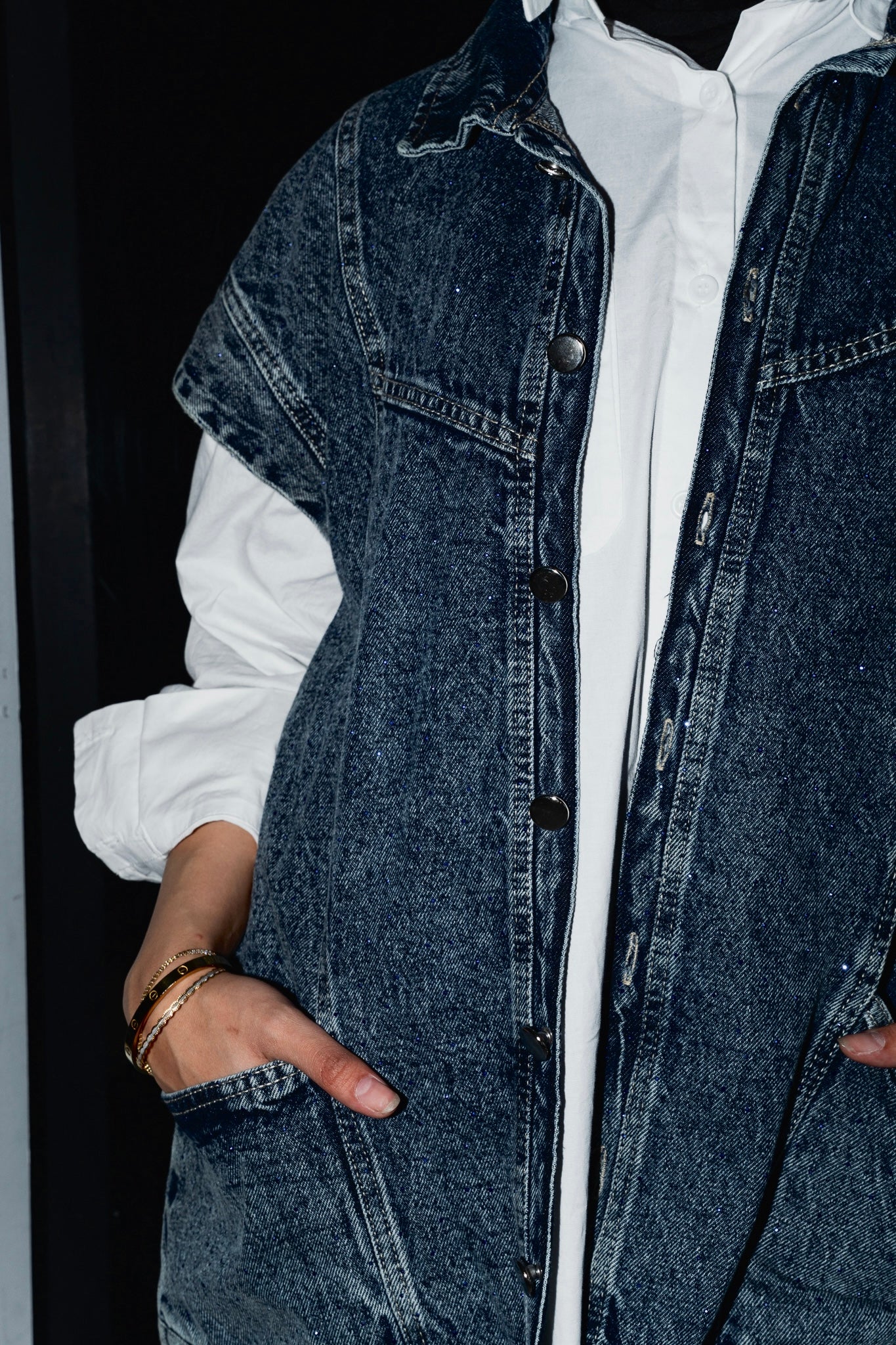 STUDDED Denim Vest in Dark blue