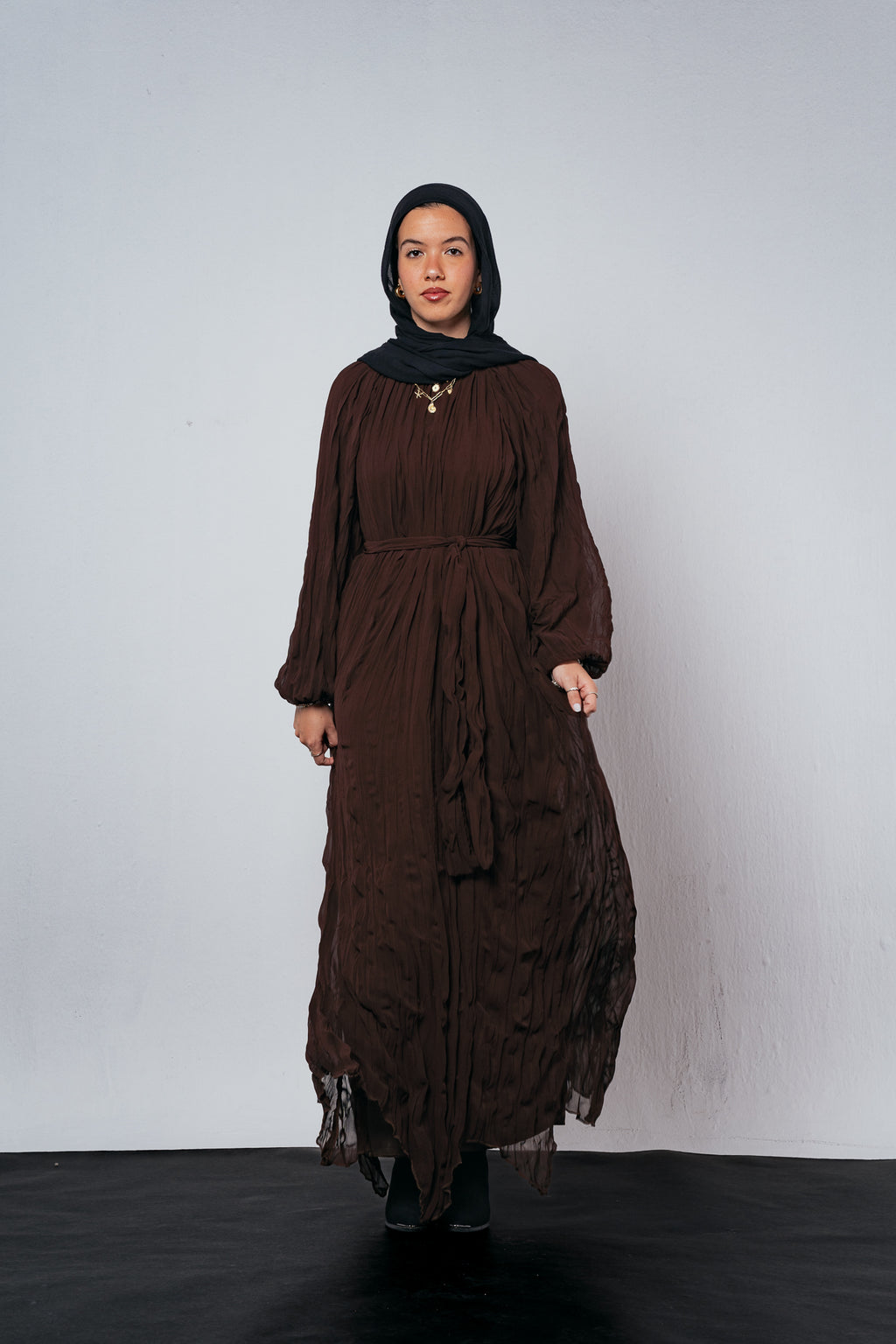 Nazly crushed dress in Brown
