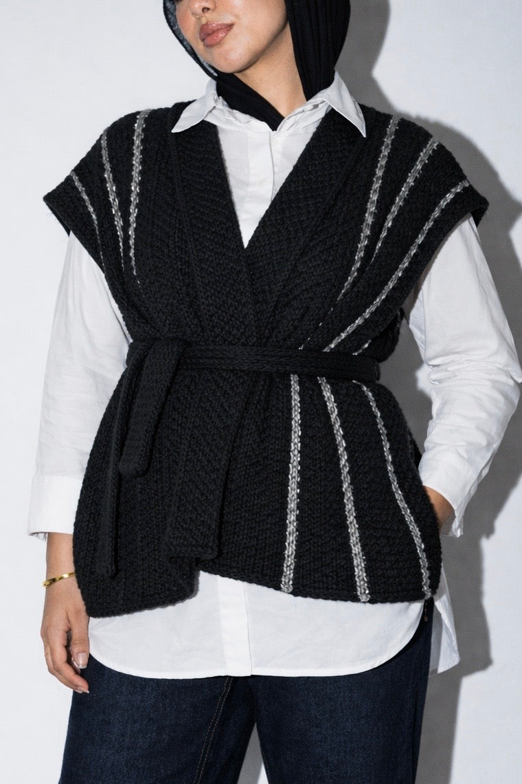 Silver Threads Knit Vest in Black