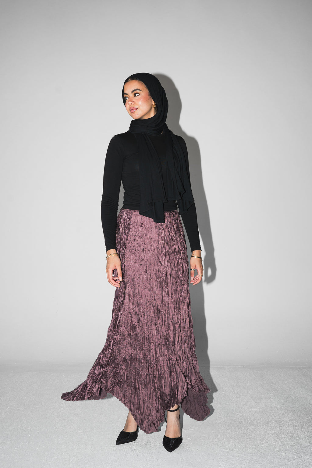 Anne Crushed skirt in Mauve wine
