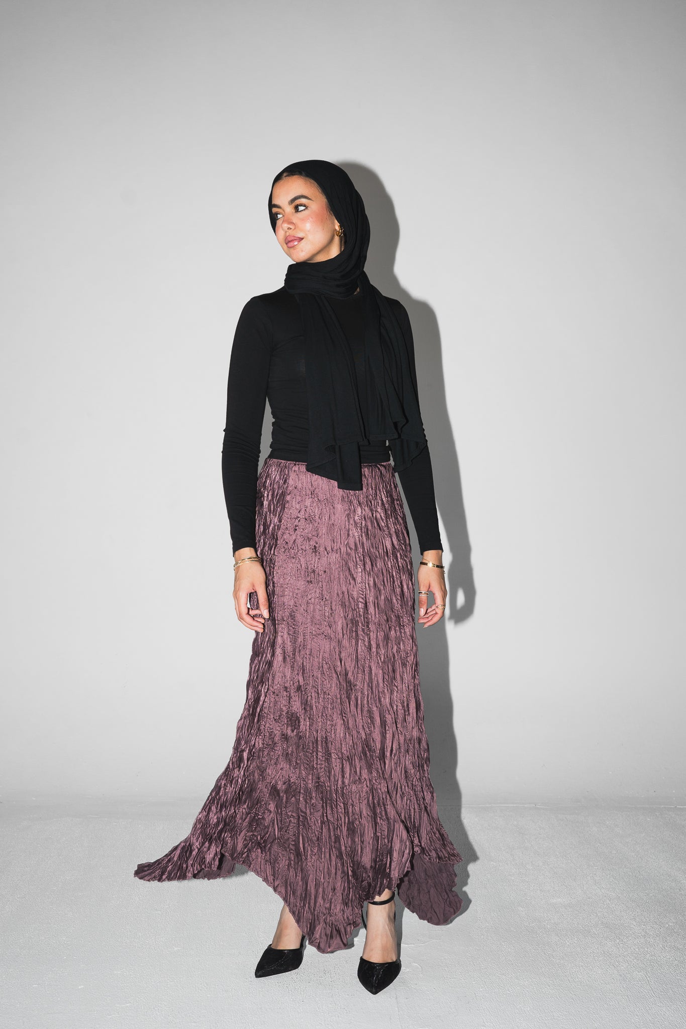 Anne Crushed skirt in Mauve wine