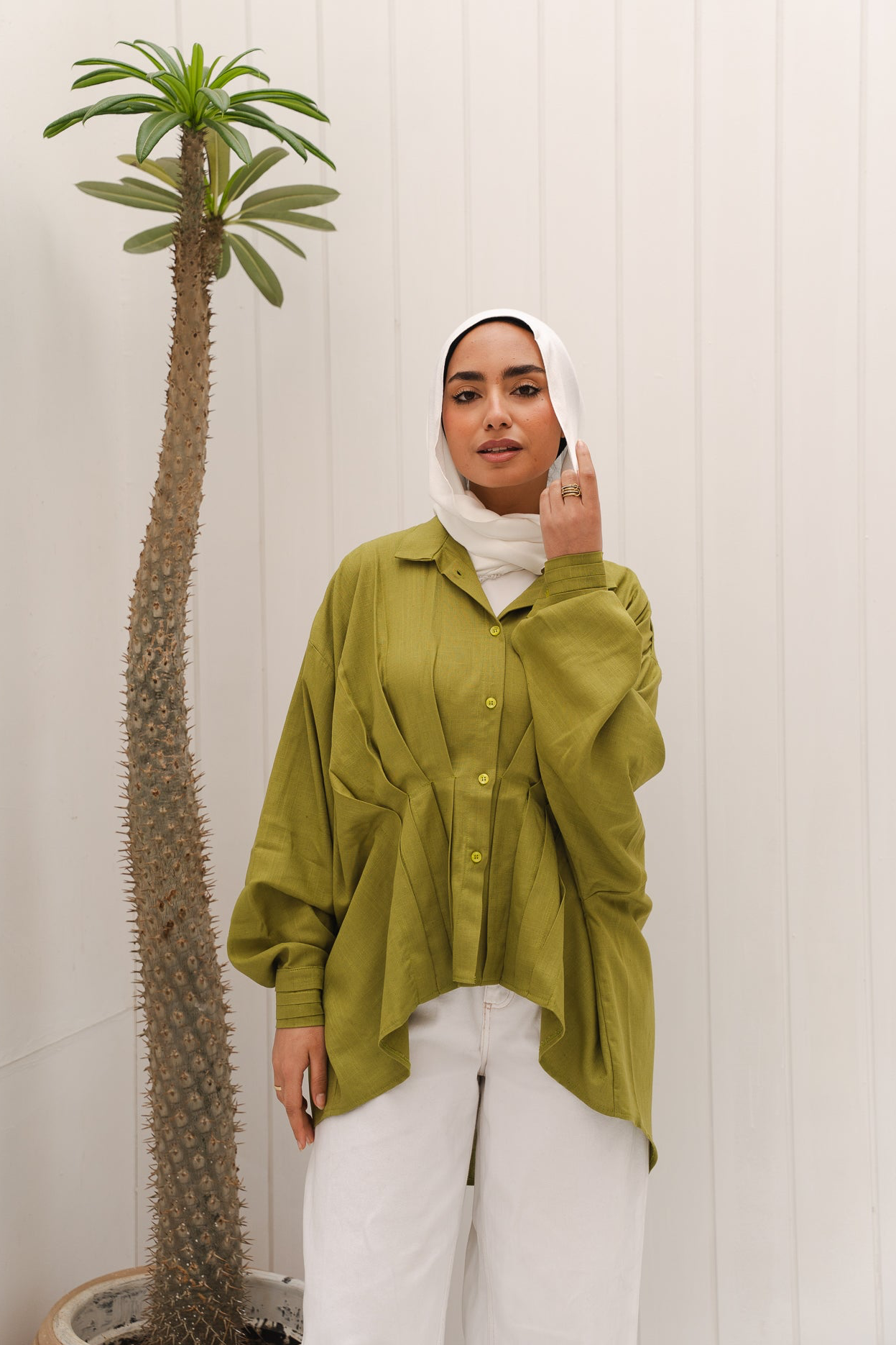 PRE-ORDER Airy Waves Linen Top in Lime