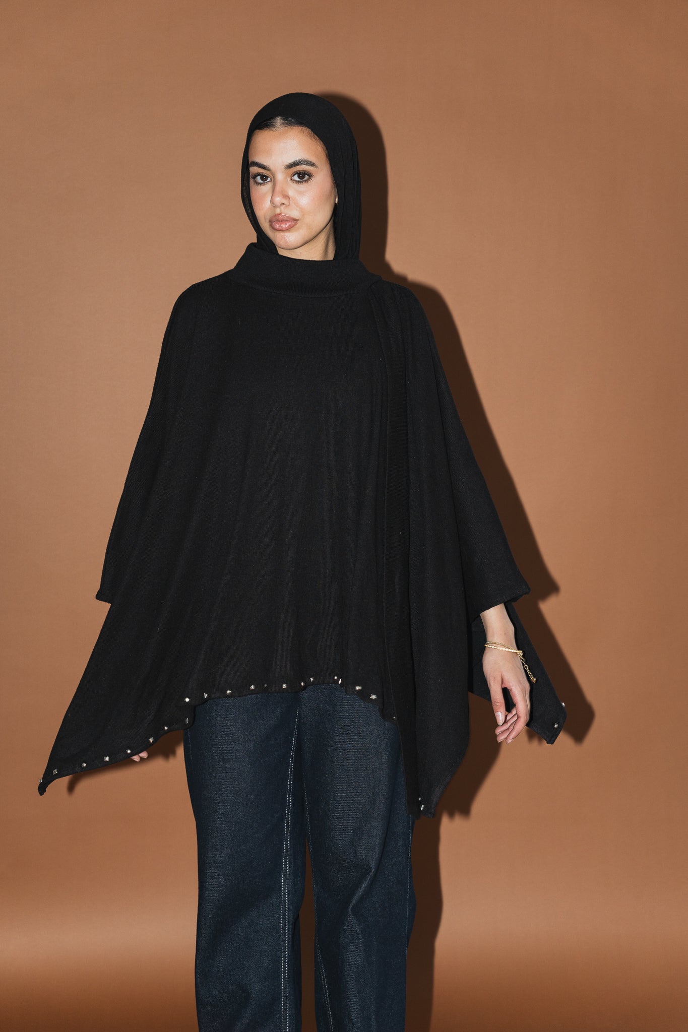 Studded Stardust Cape in Black