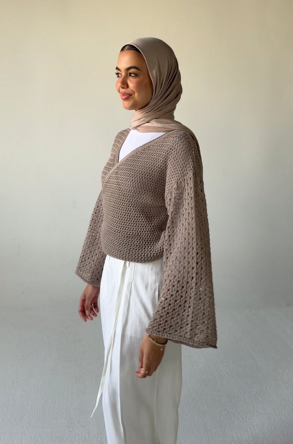 Seashell Wrap Top in Cafe