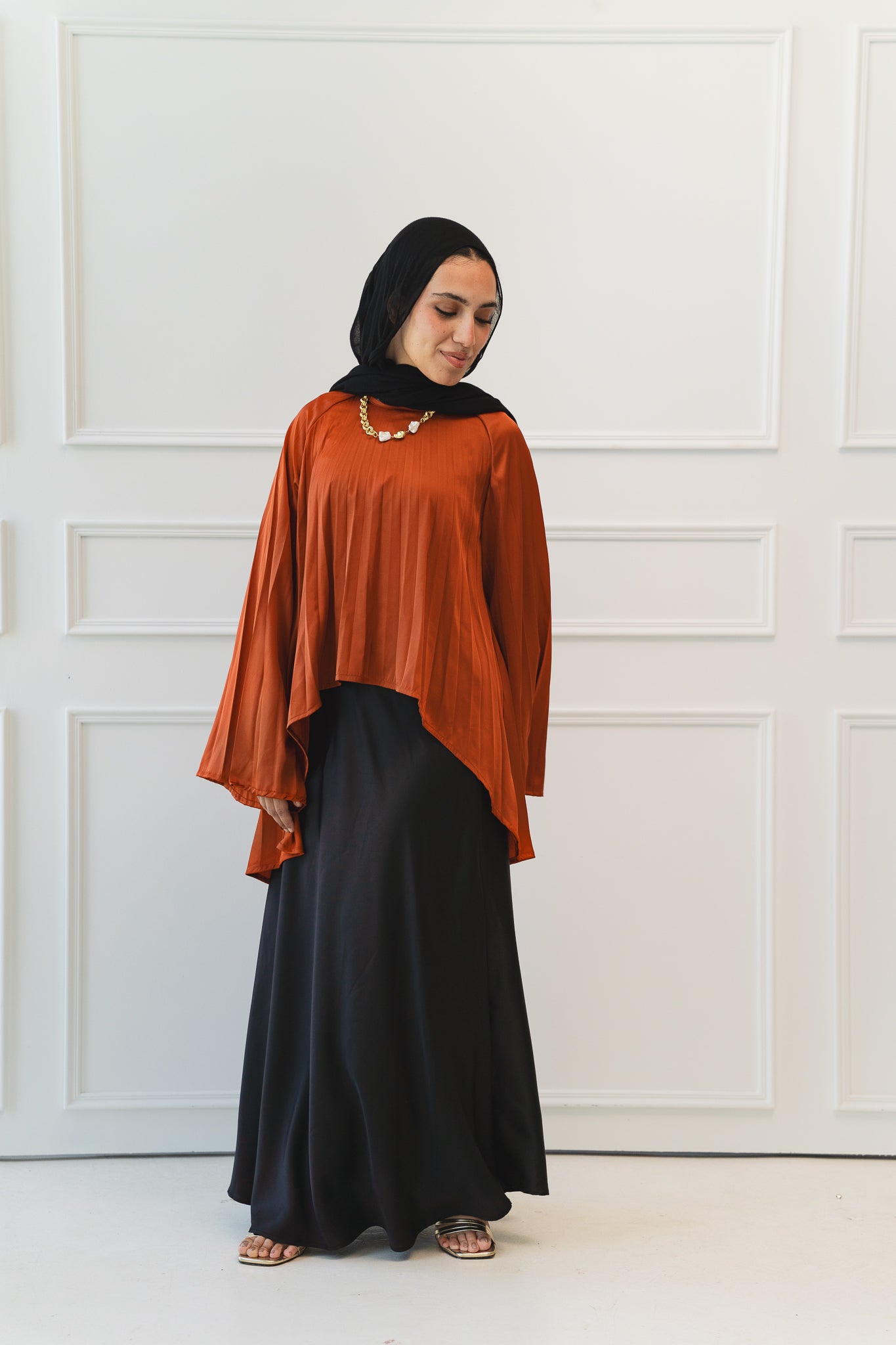 Satin Pleats Top in Brick