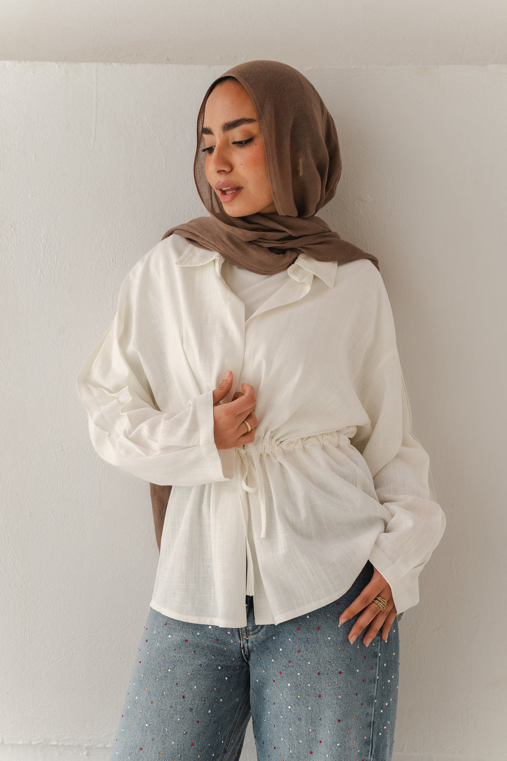 Slay You Girl Linen Top in White