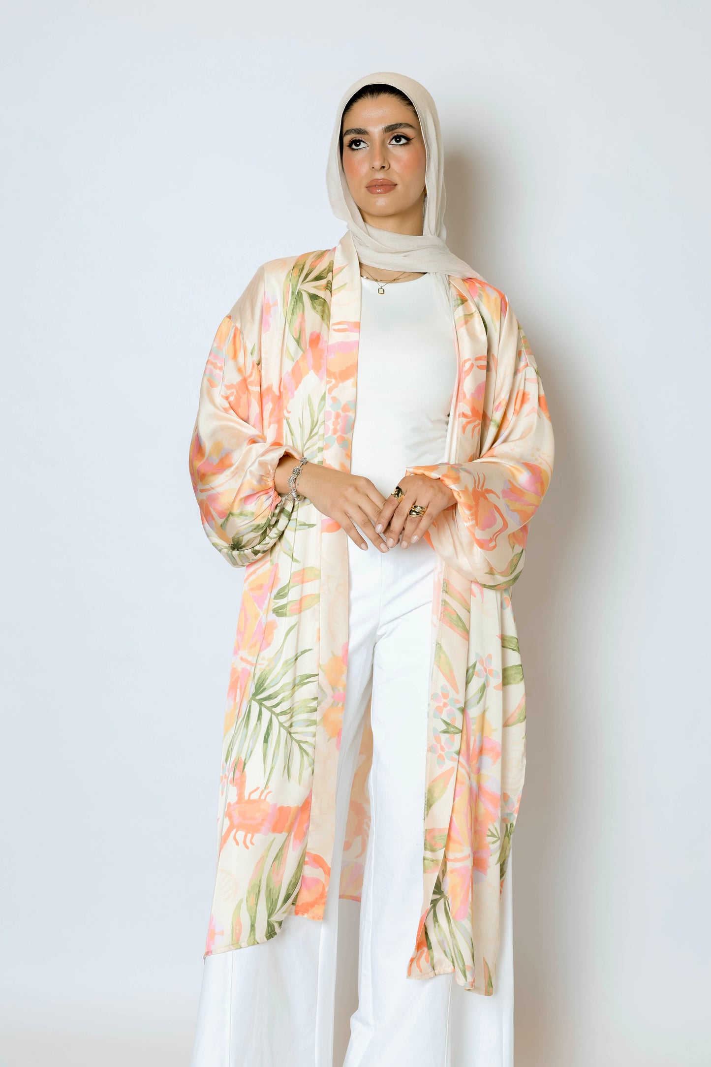 Tropical satin kimono