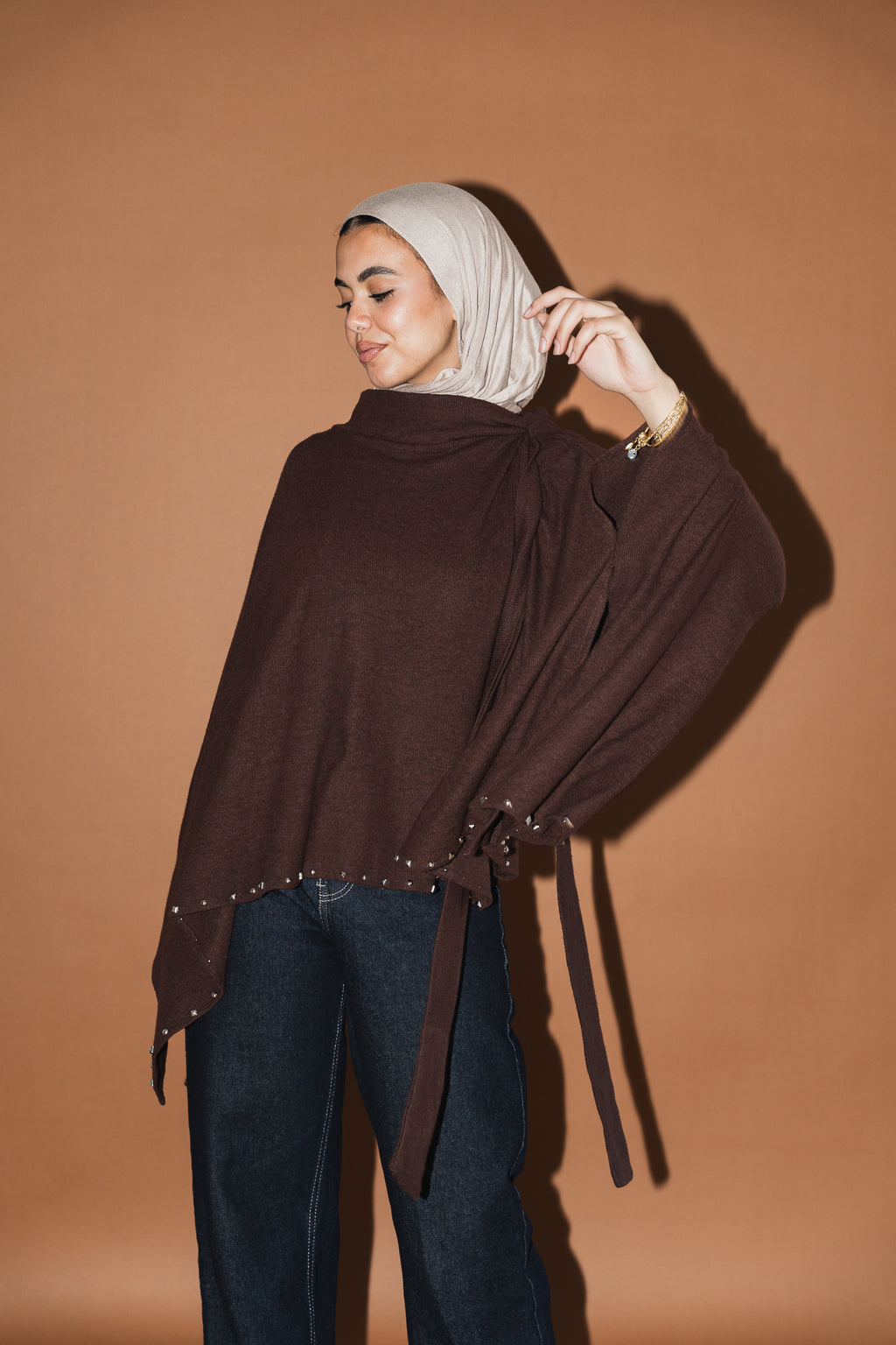 Studded Stardust Cape in Brown