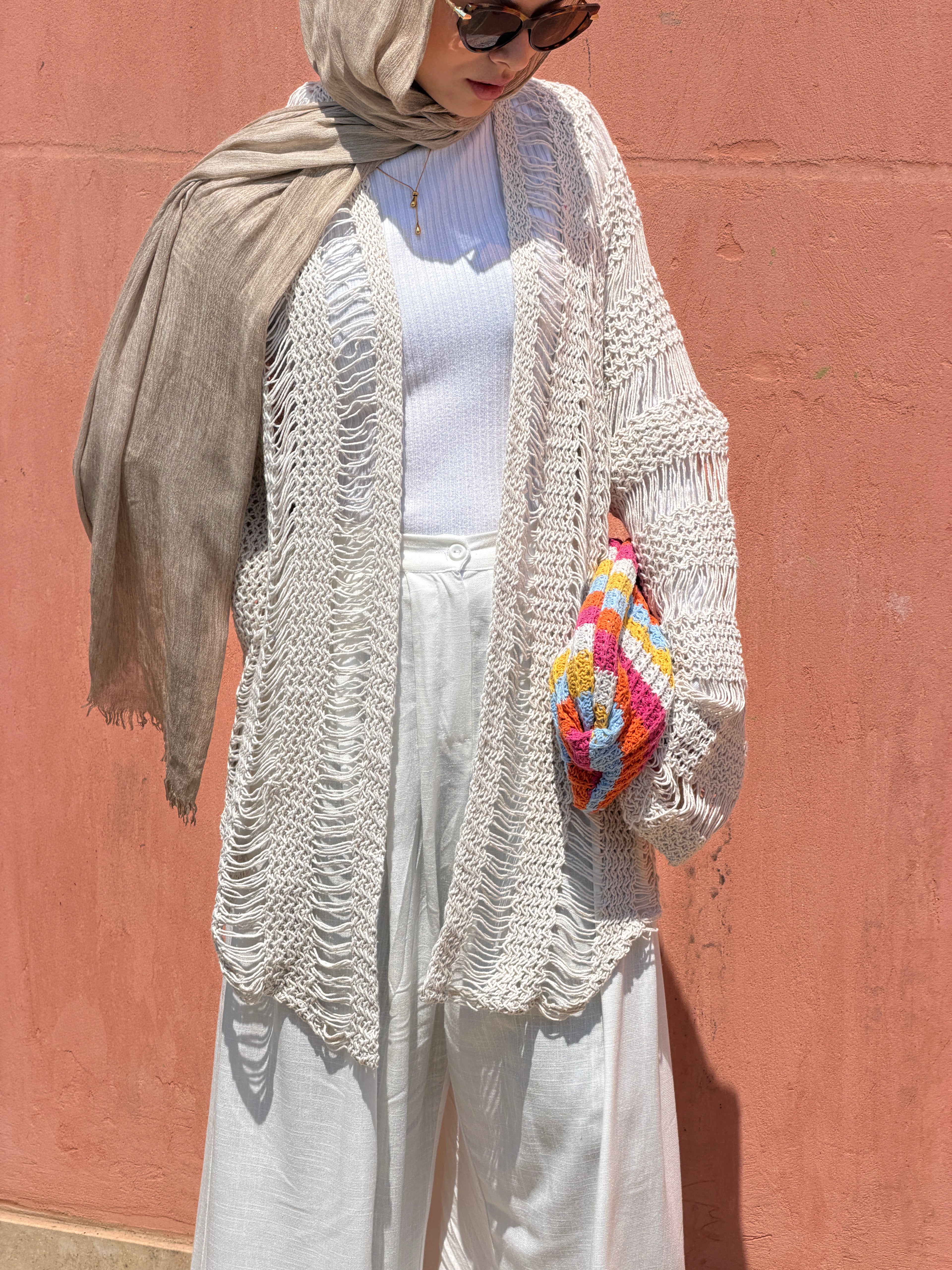 Coastal Crochet Cardigan in Off White