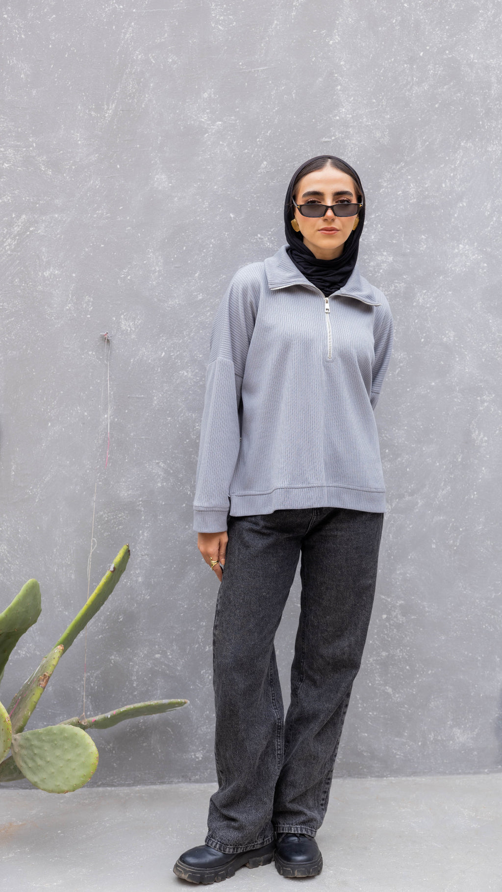 Zip-Up Sweater in Light Grey