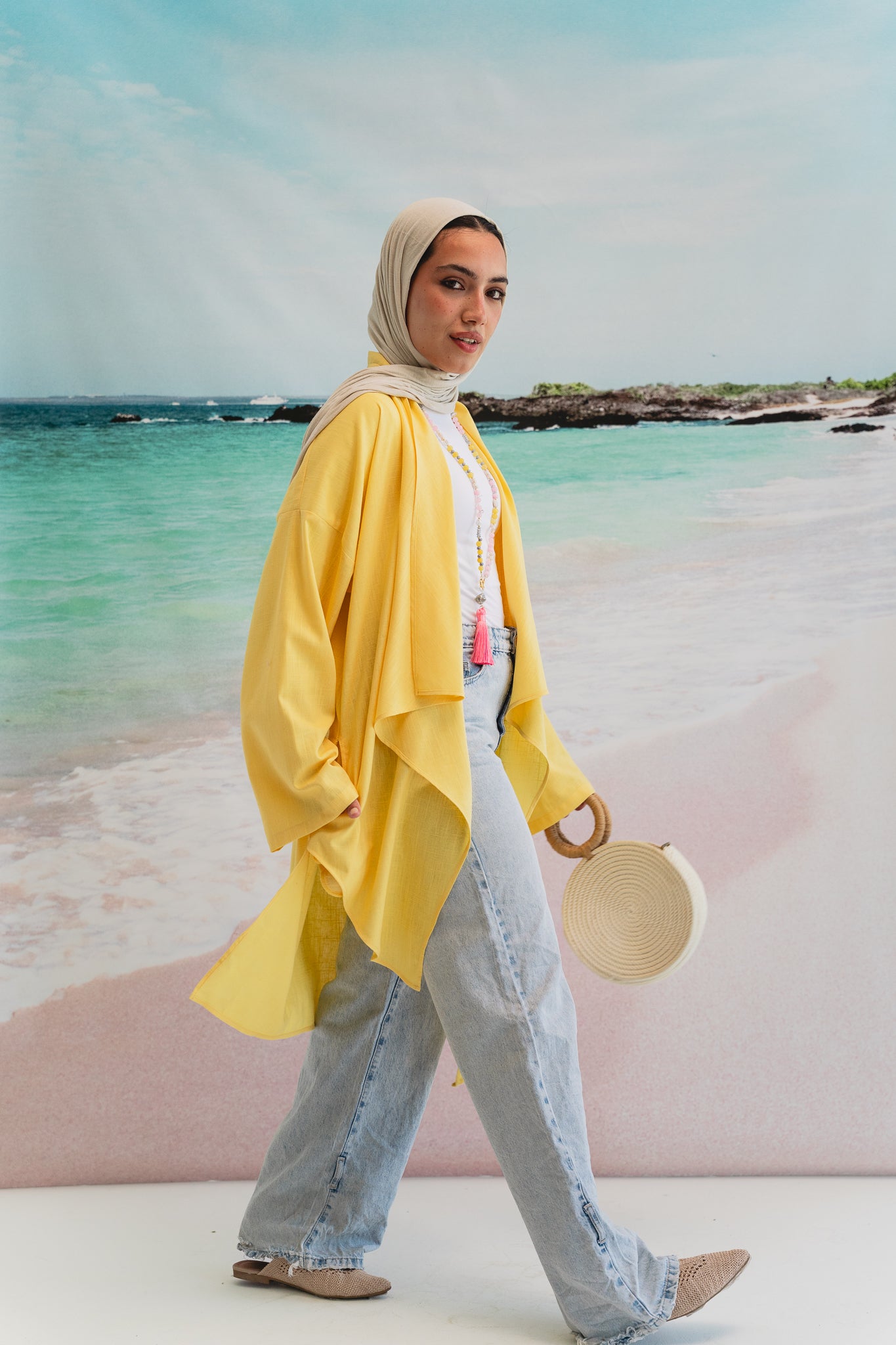 Asymmetrical Linen Petal kimono in Yellow