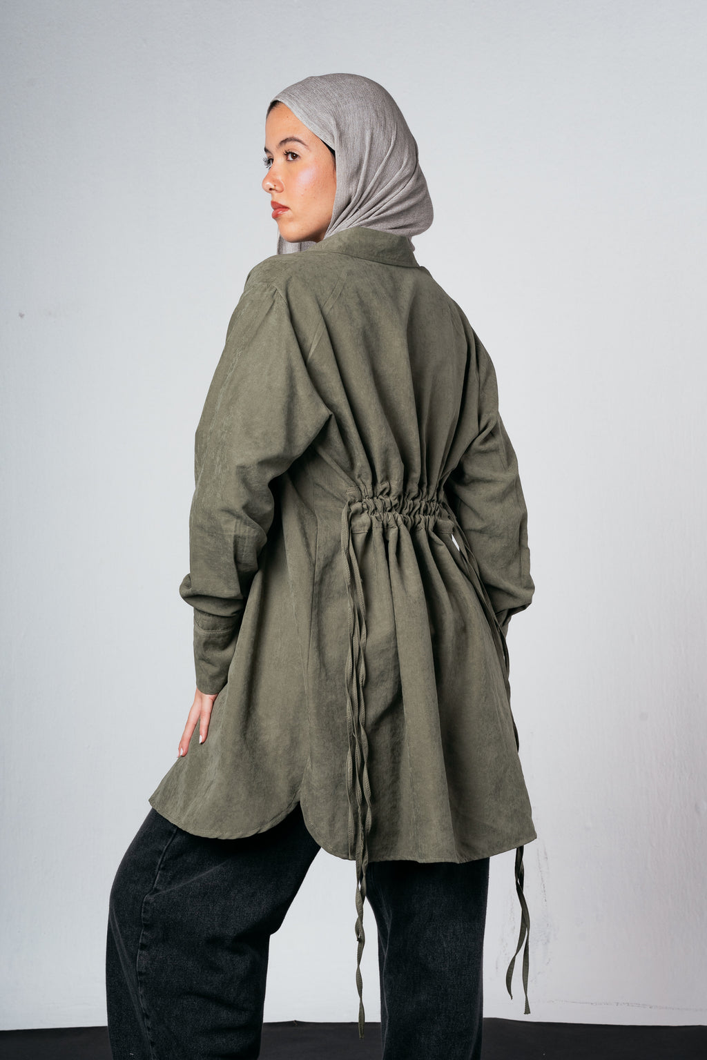 Behind Tie Shirt in Olive