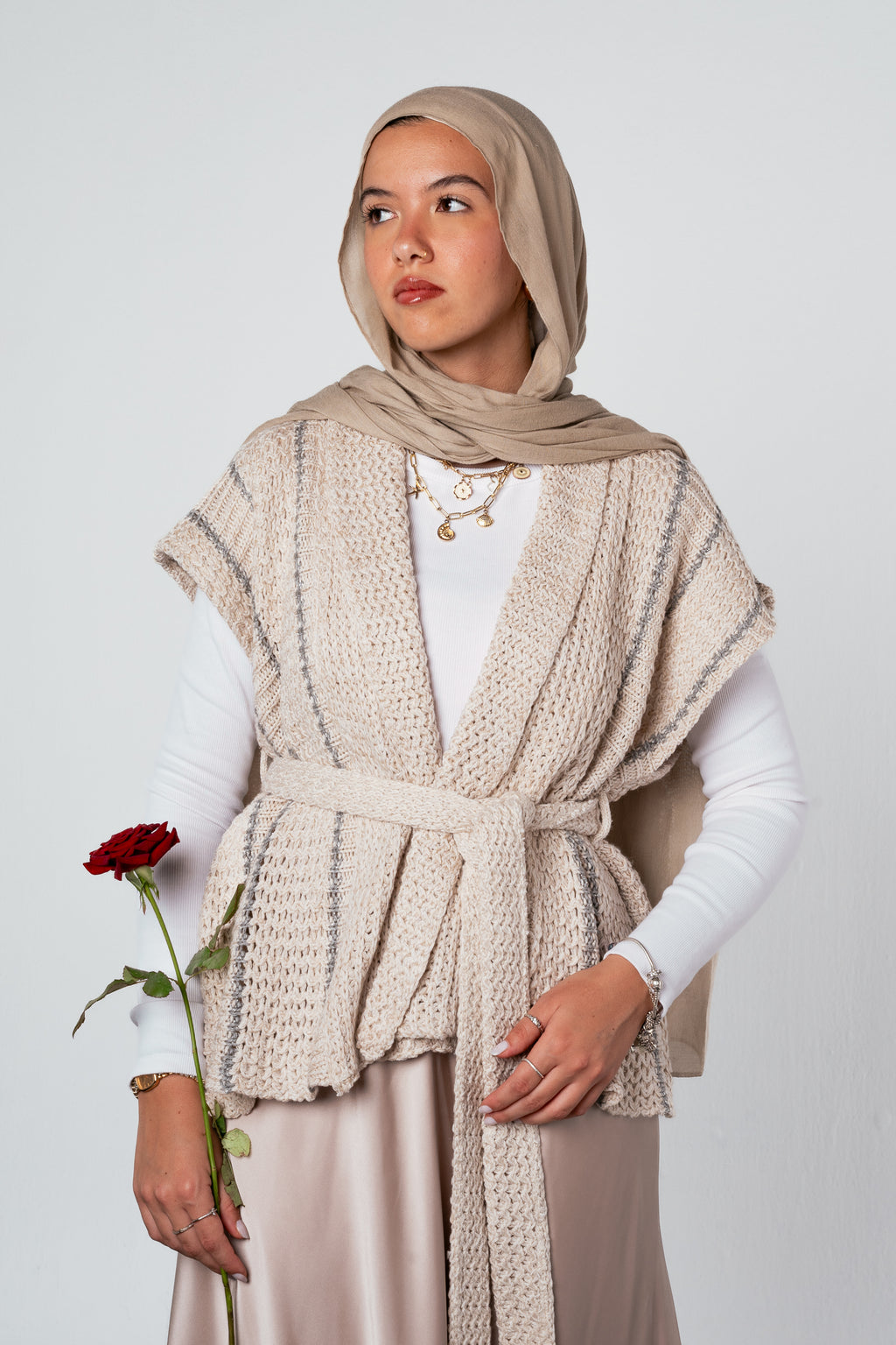 Silver Threads Knit Vest in Off white