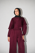 Nayomi Satin Wrap Set in Burgundy
