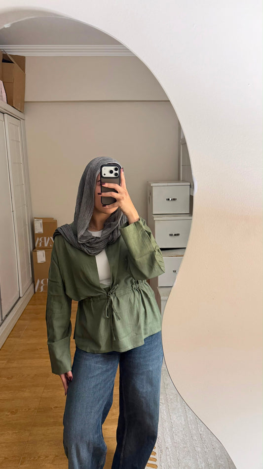 Slay You Girl Linen Top in Olive