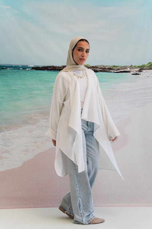 Asymmetrical Linen Petal kimono in White