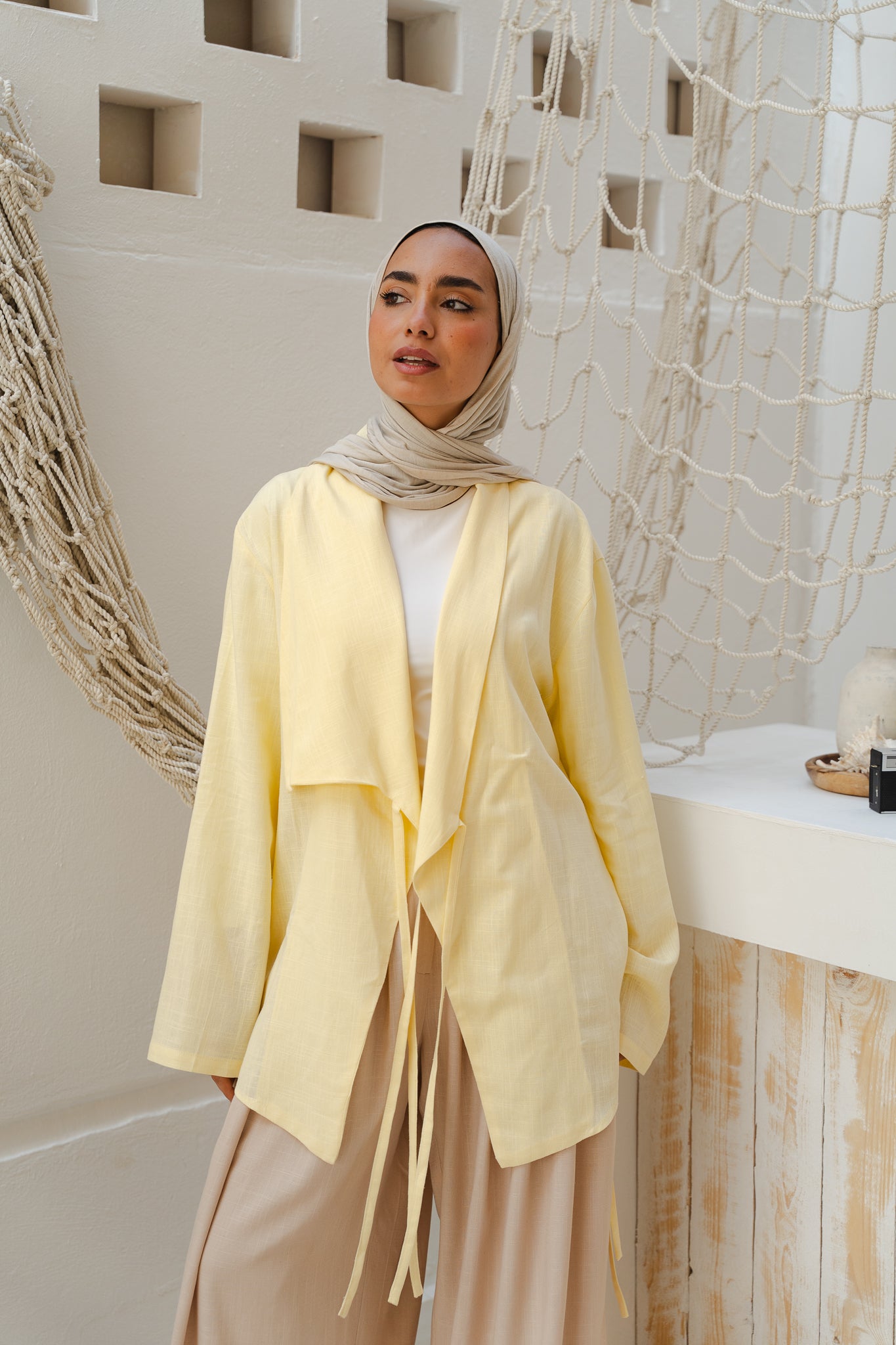 Side Tie Linen Top in Yellow