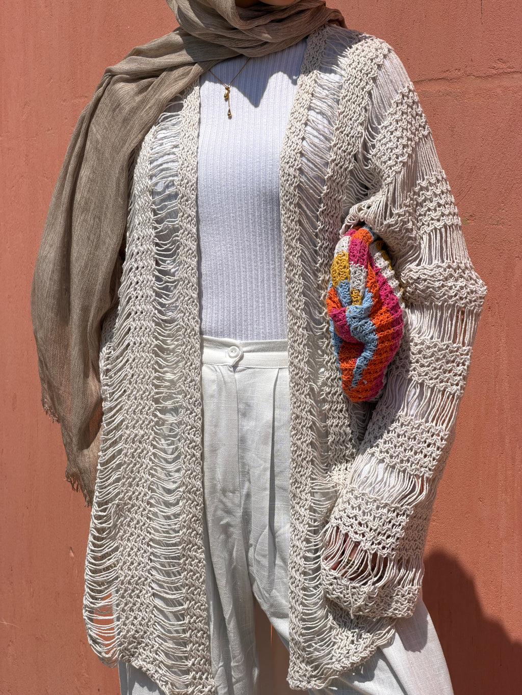 Coastal Crochet Cardigan in Off White