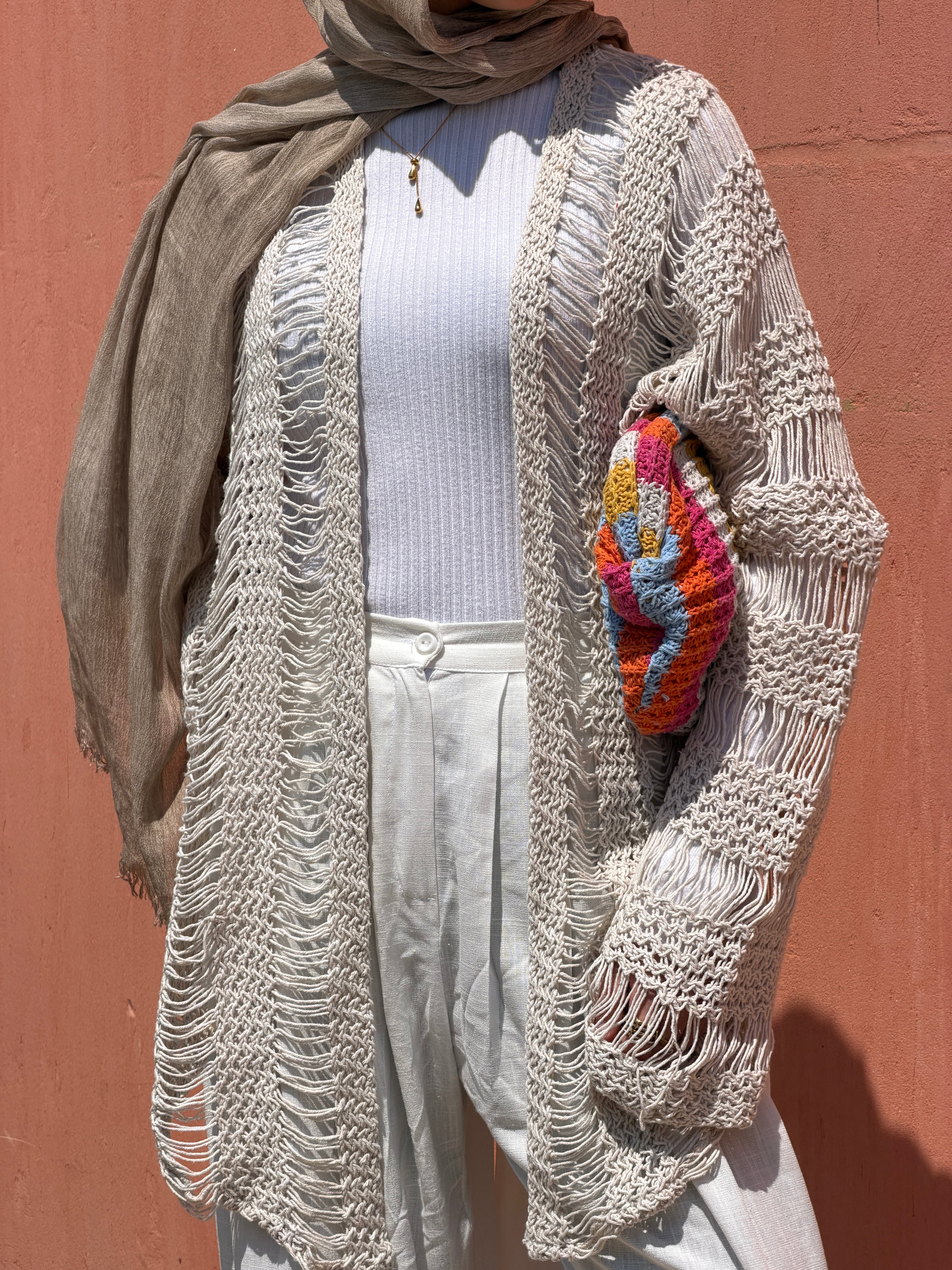 Coastal Crochet Cardigan in Off White