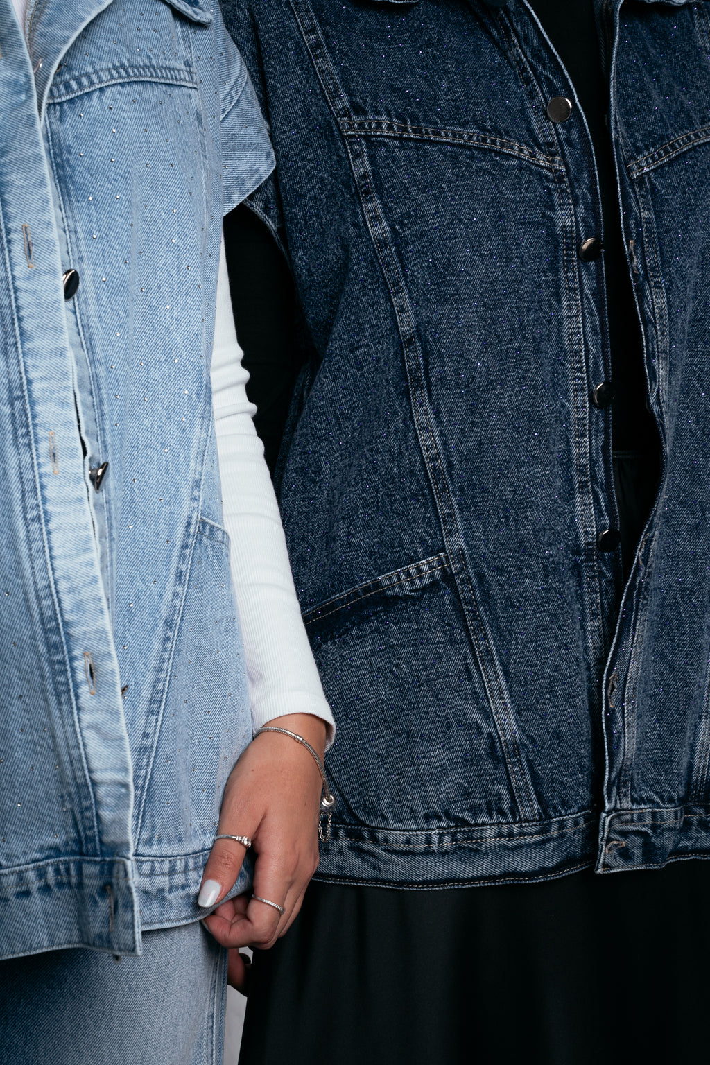 STUDDED Denim Vest in Dark blue