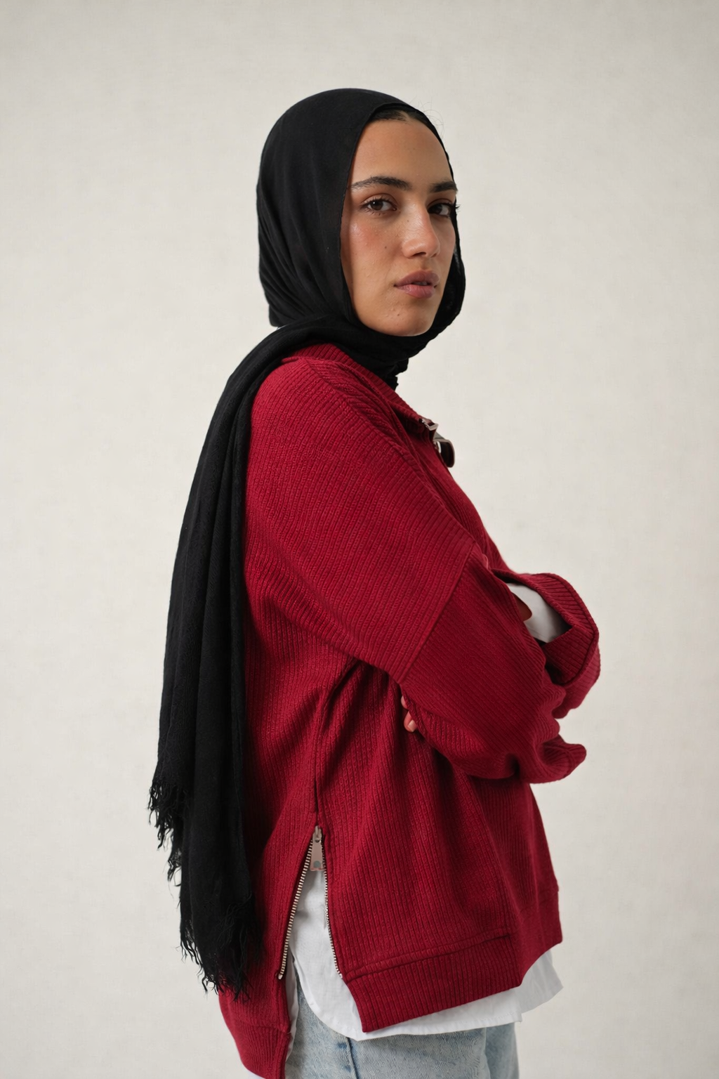 Zip-Up Sweater in Burgundy