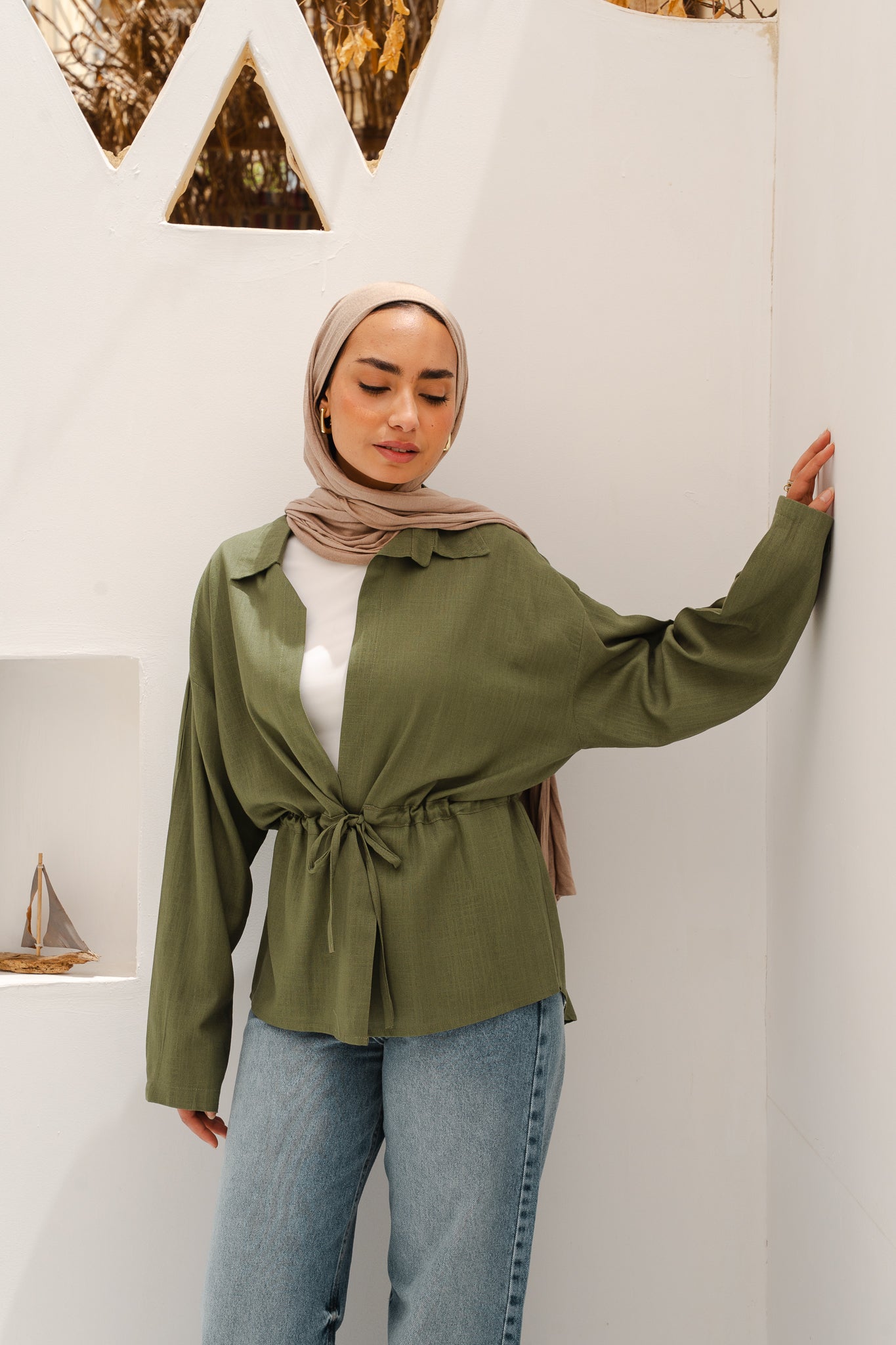 Slay You Girl Linen Top in Olive
