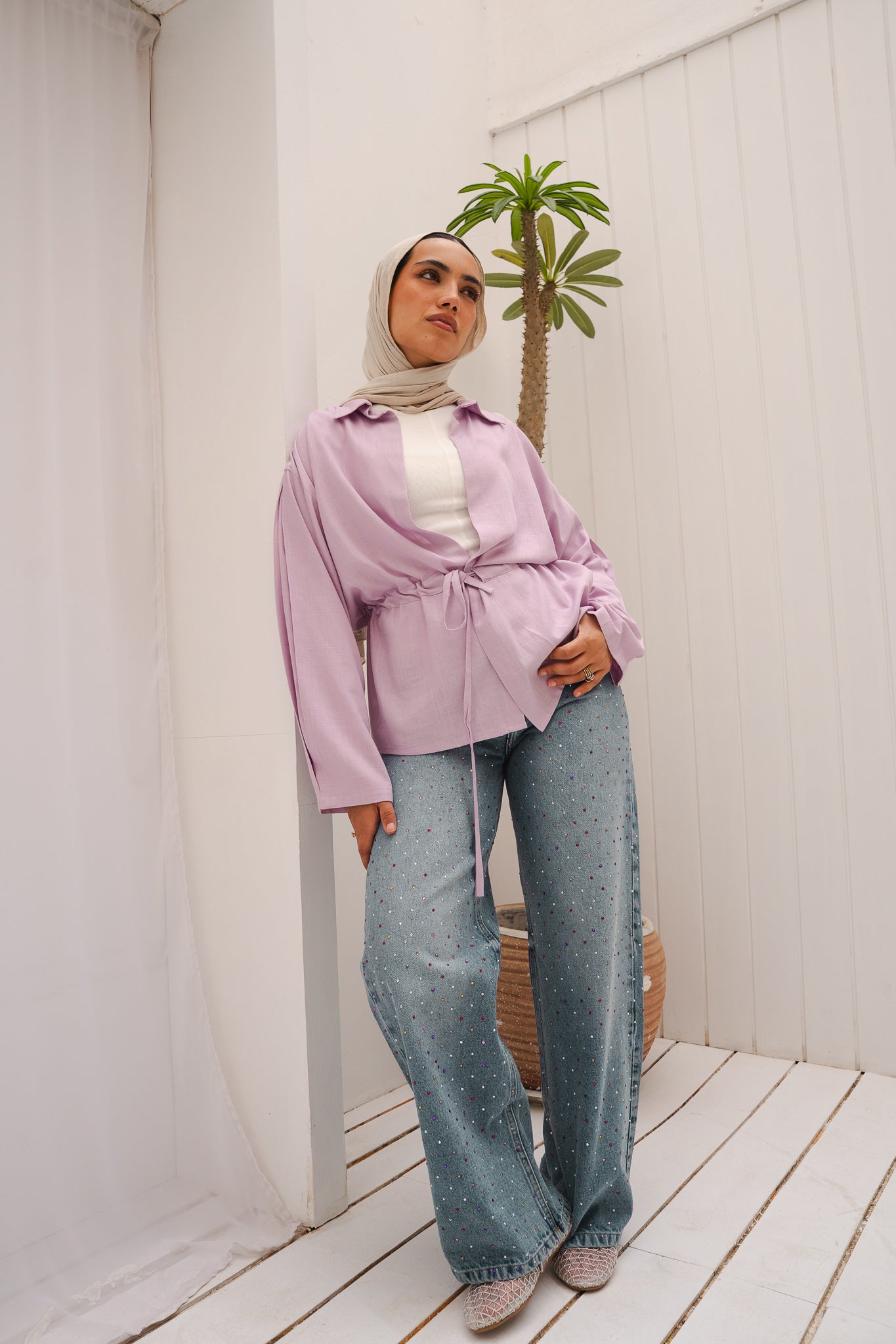 Slay You Girl Linen Top in Lilac