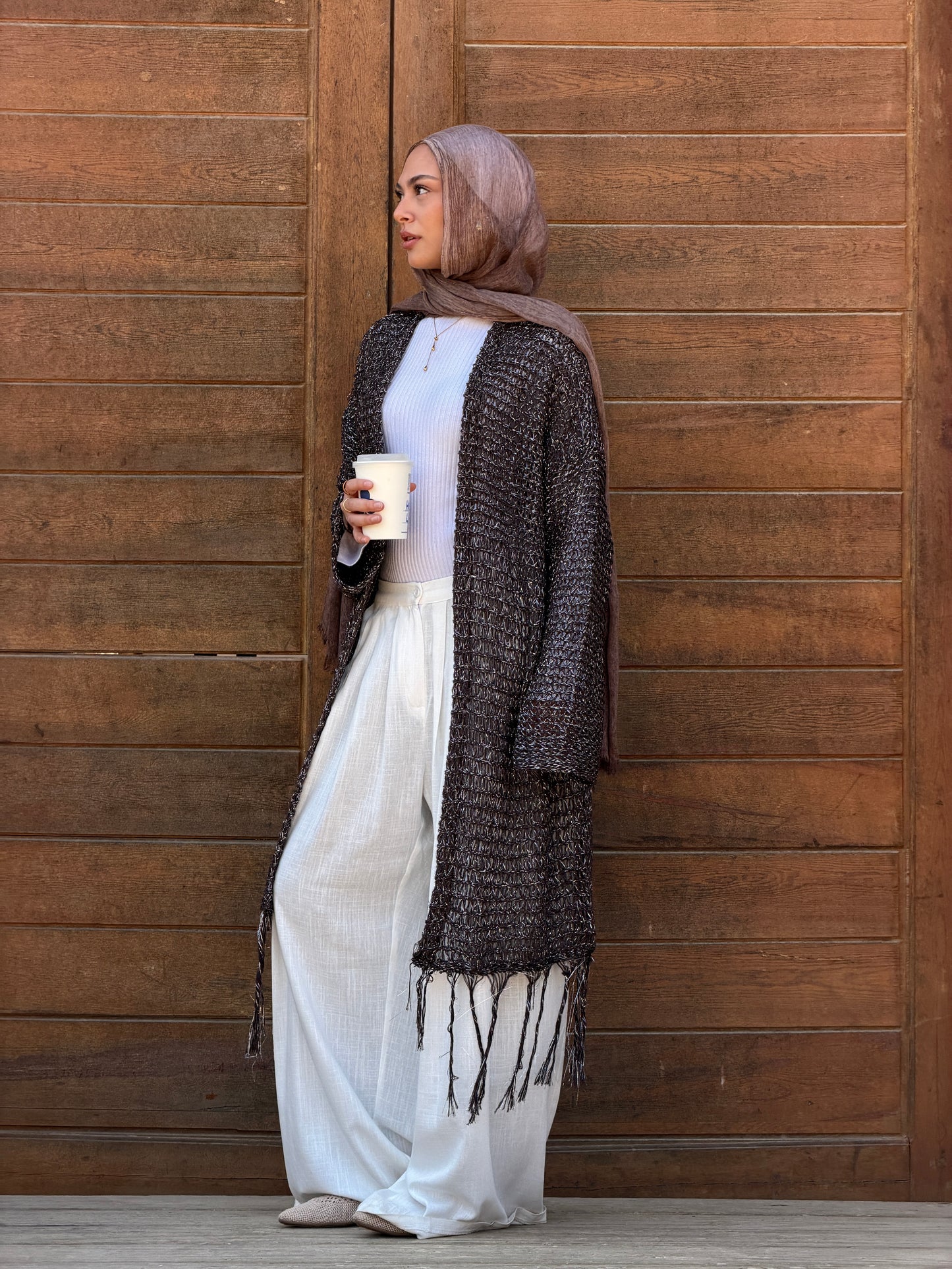 Threads of Charm Cardigan in Shimmer Brown