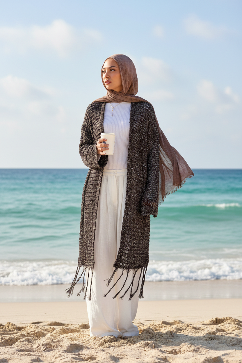 Threads of Charm Cardigan in Shimmer Brown