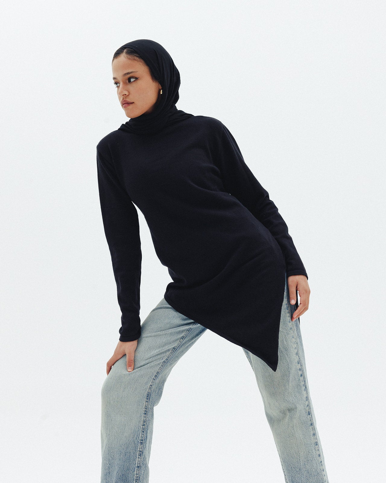 Warm Knit Asymmetrical Top in Black