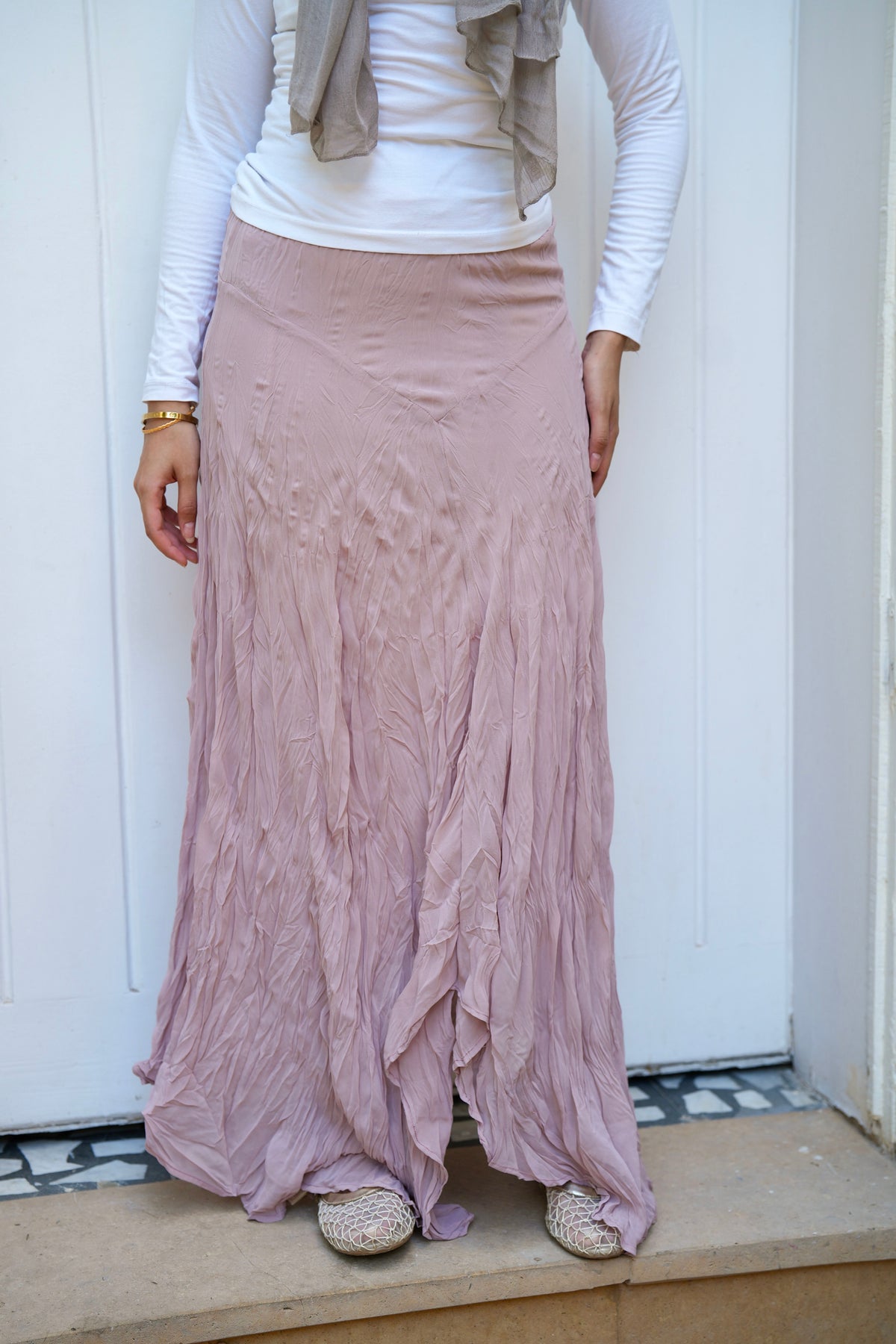 Lilia Crushed Skirt in Dusty Rose