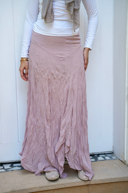 Lilia Crushed Skirt in Dusty Rose