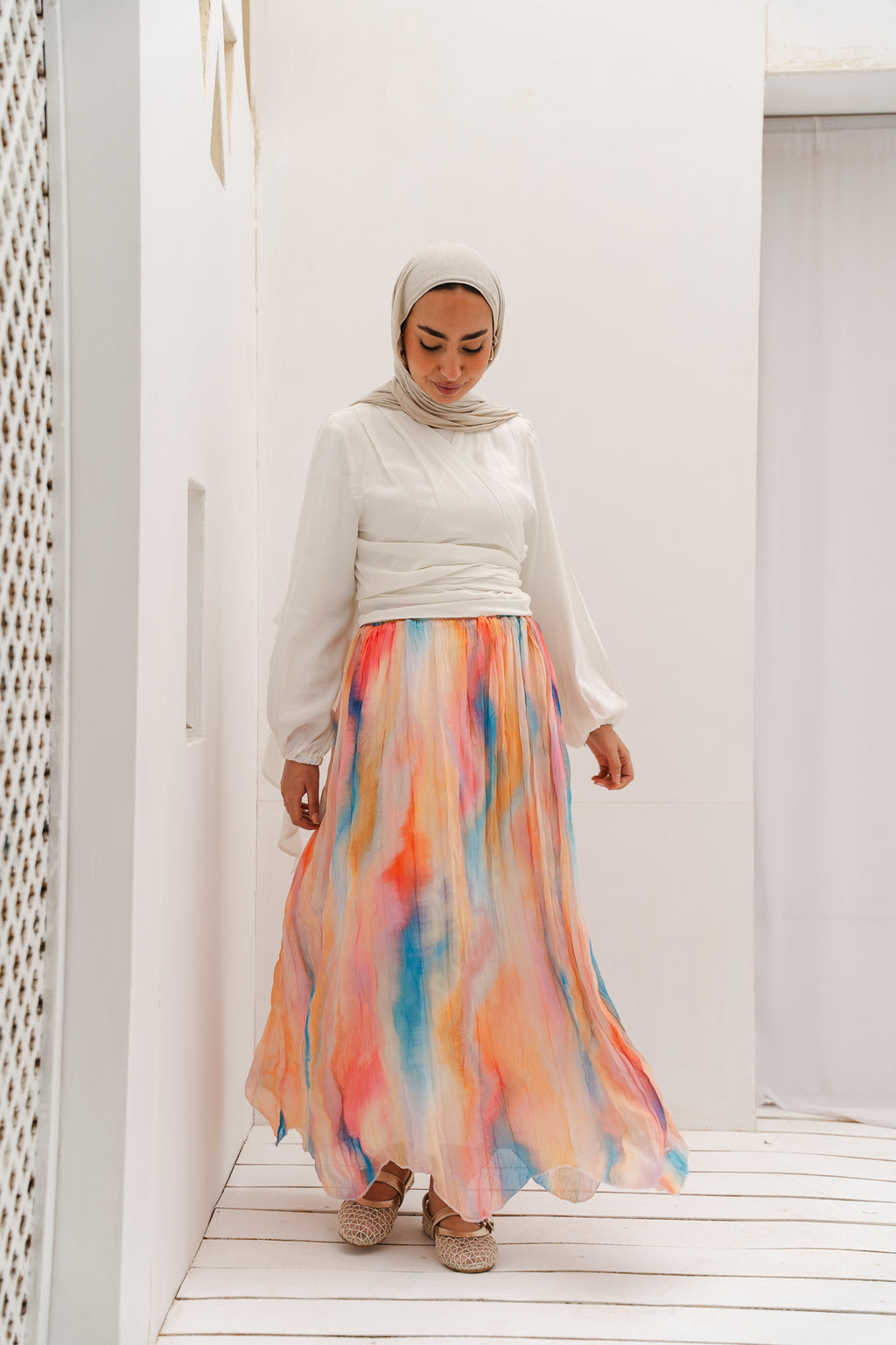 Peachy Sunset Asymmetric Skirt