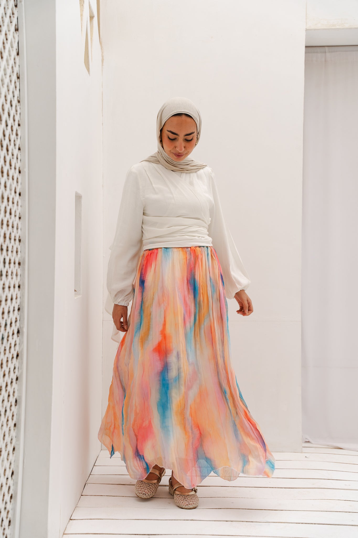 Peachy Sunset Asymmetric Skirt