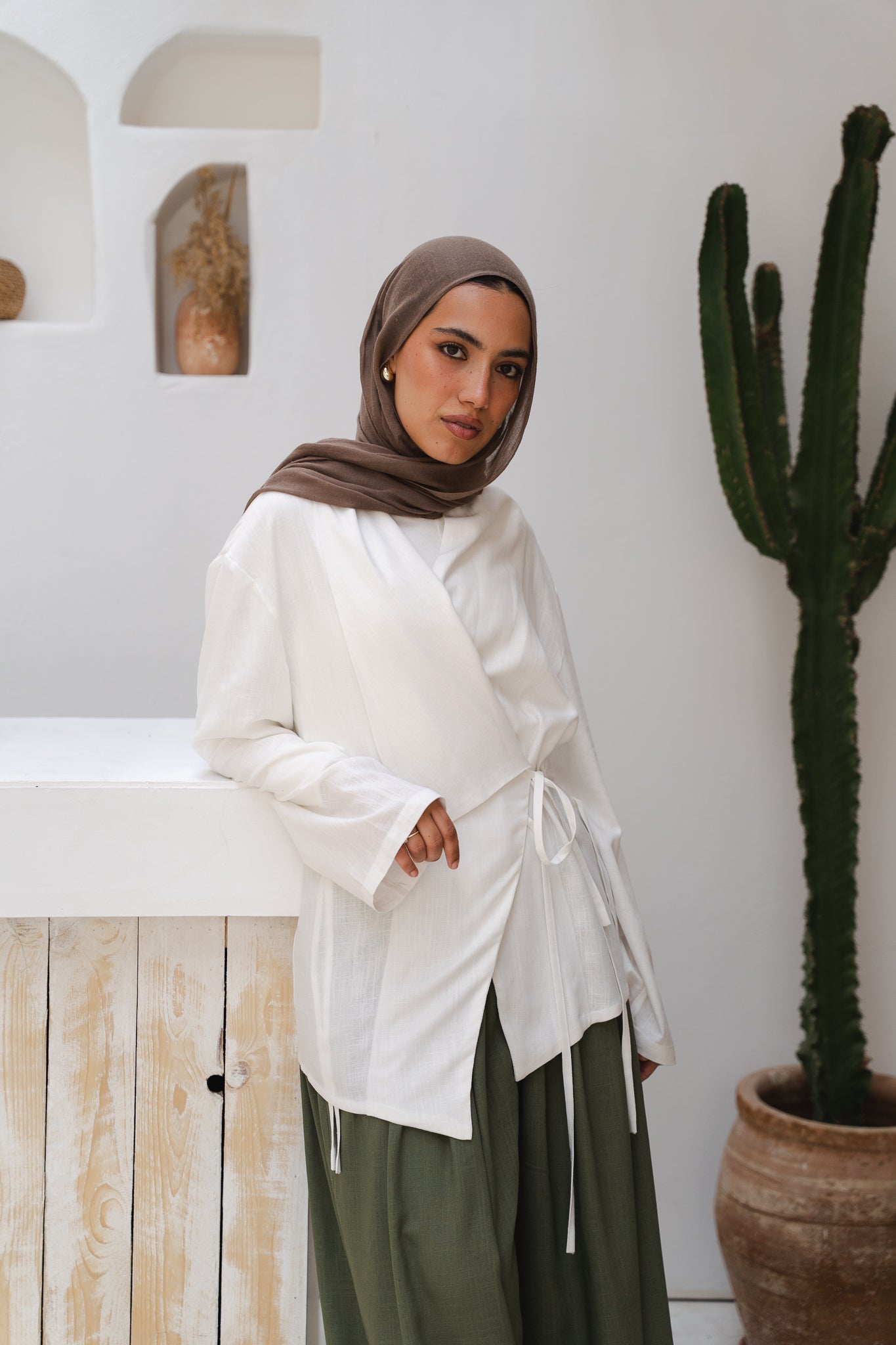 Side Tie Linen Top in White