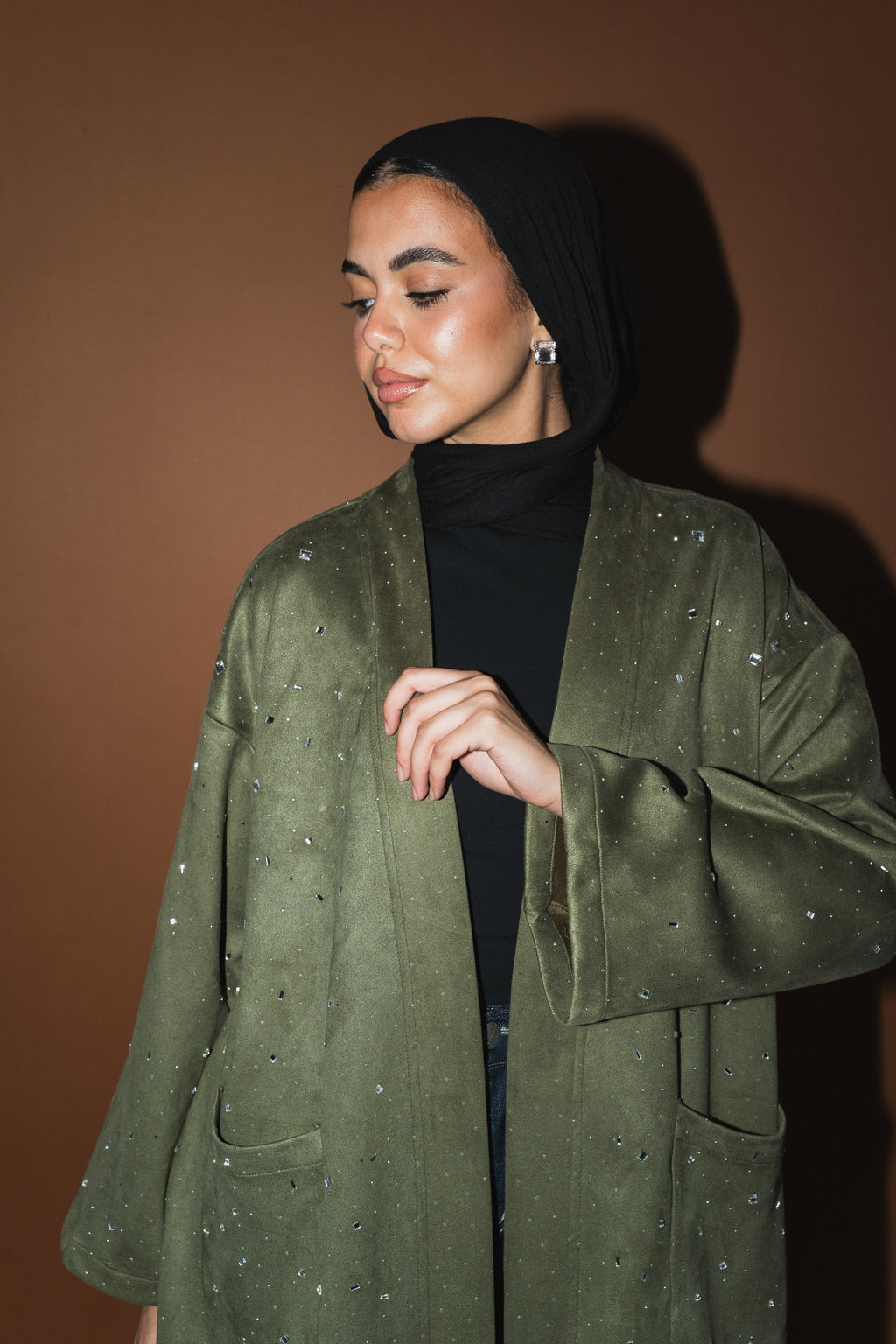 Milky way Stone Cardigan in Olive