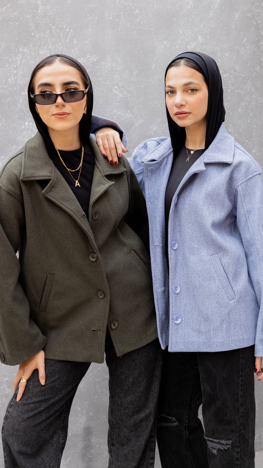 Short Felt Texture Coat in Denim Blue