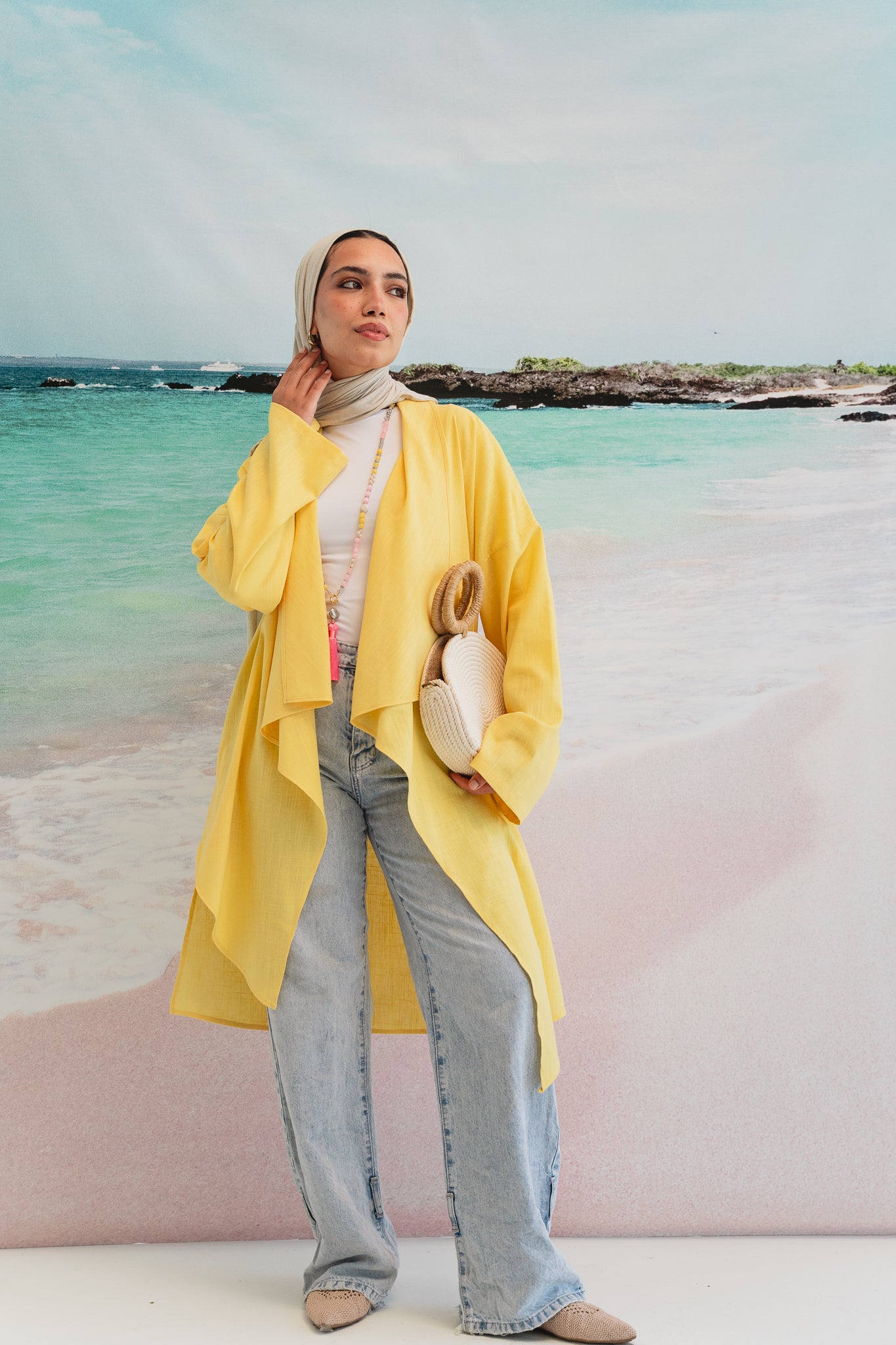 Asymmetrical Linen Petal kimono in Yellow